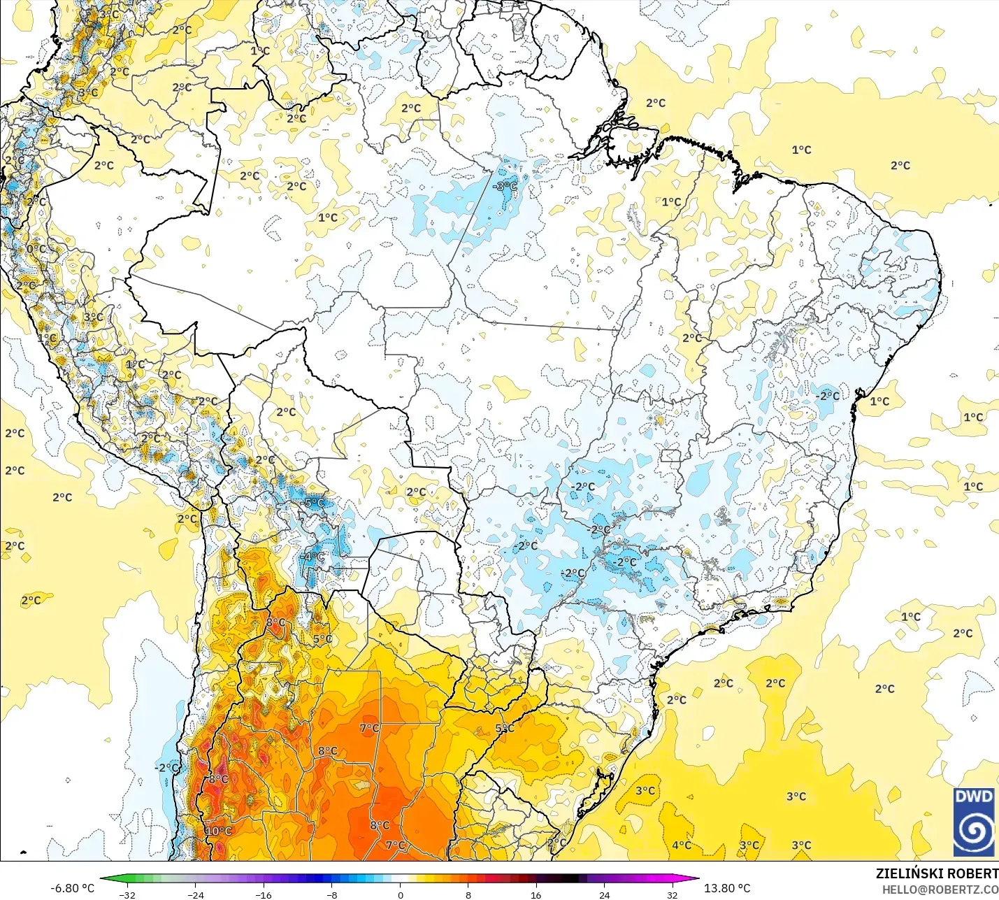 ICON modelo - Brasil, Anomalía de temperatura a 2 m