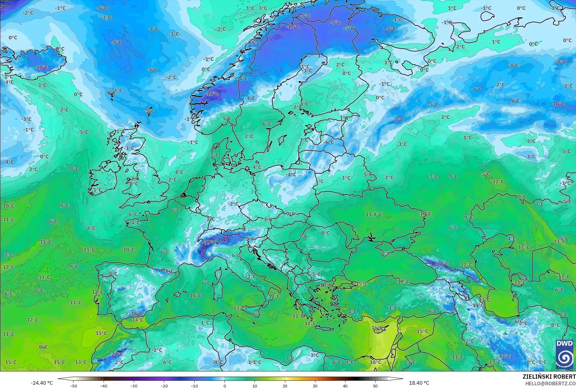 ICON modelo - Europa, Punto de rocío a 2 m