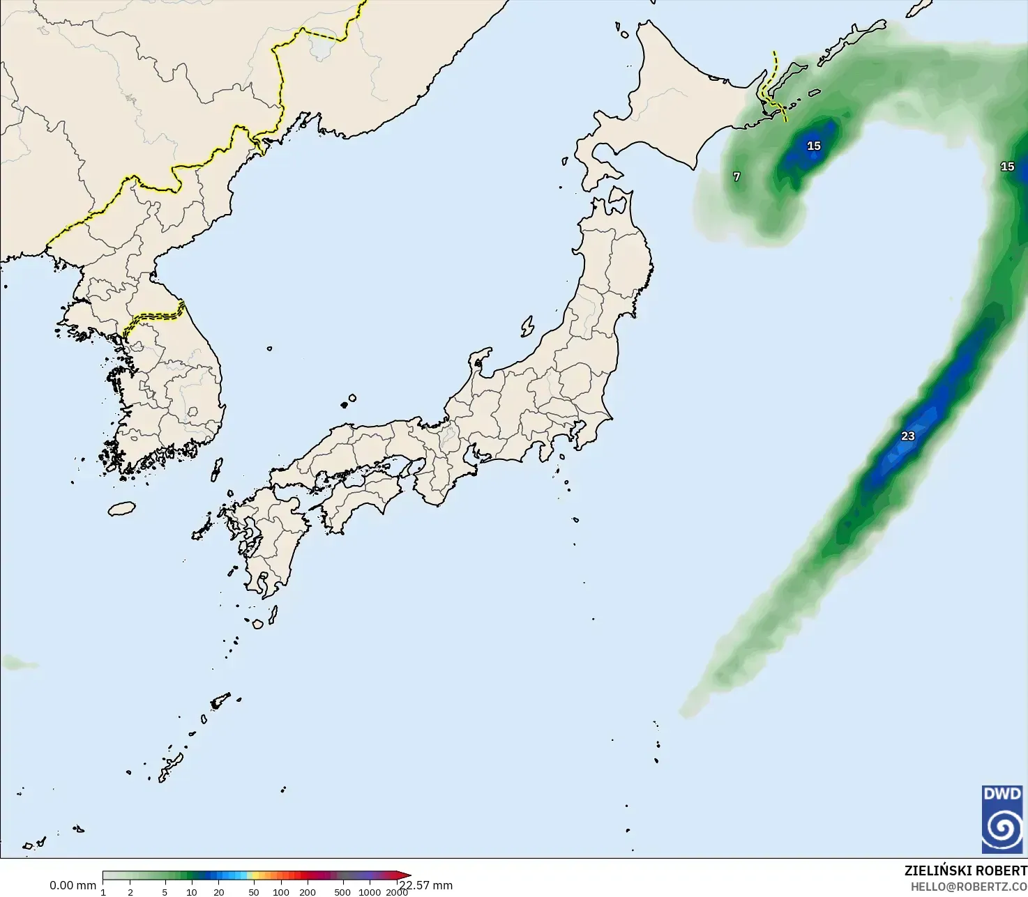 ICON modelo - Japón, Acumulación de precipitación