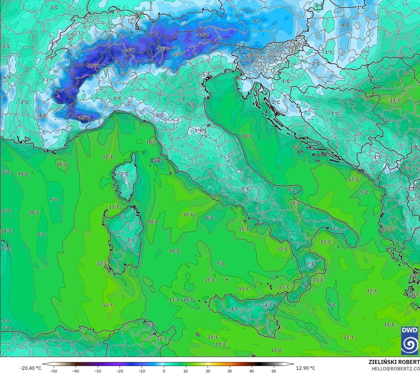 ICON modelo - Italia, Punto de rocío a 2 m