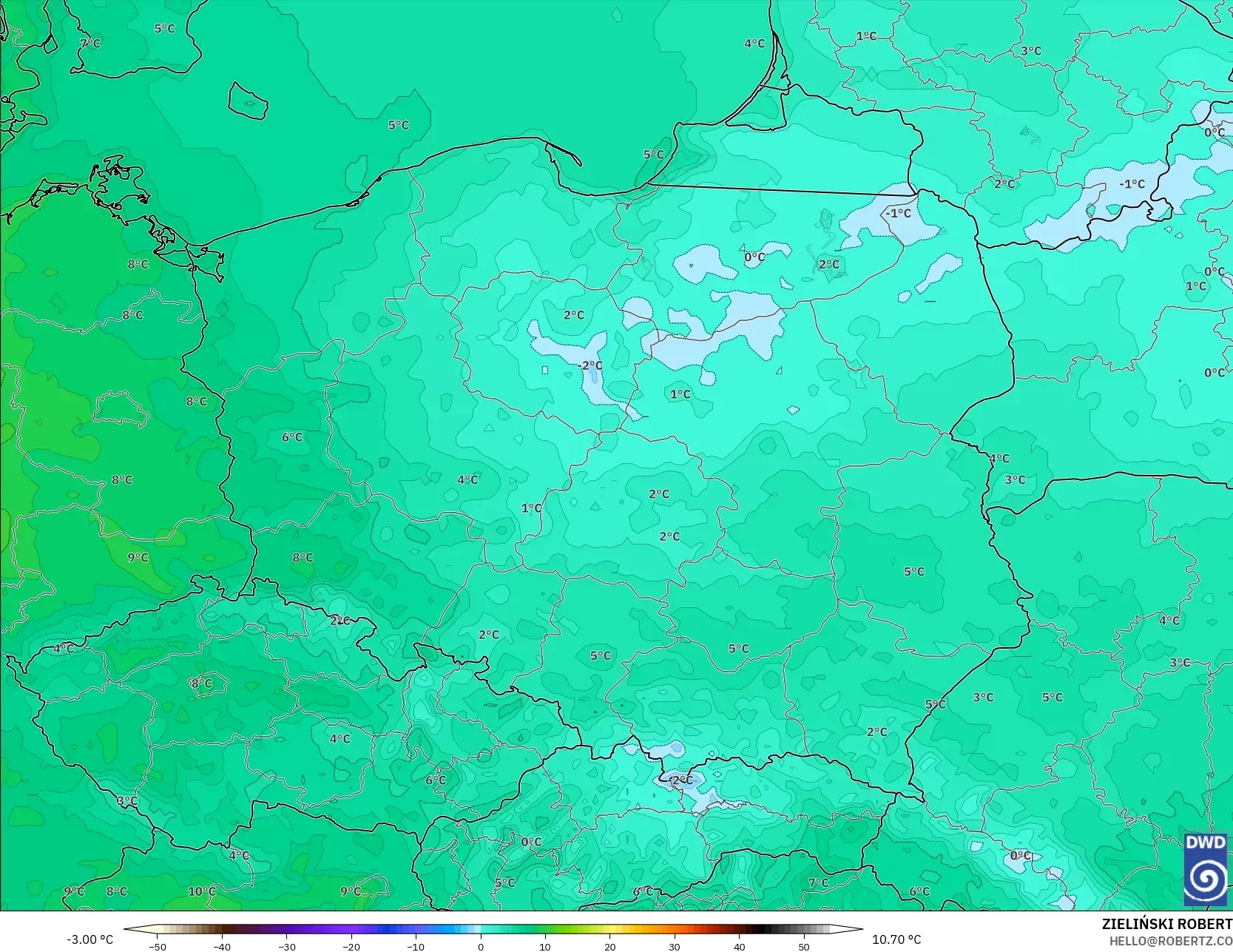 ICON modelo - Polonia, Temperatura a 2 m