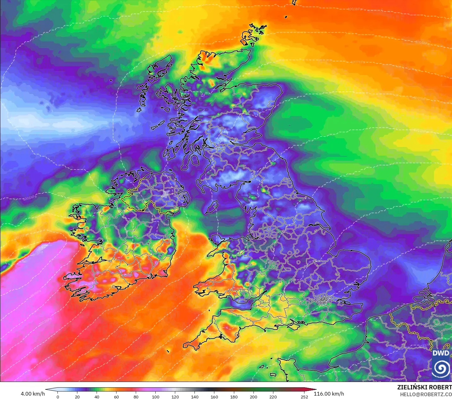 ICON modelo - Reino Unido, Ráfagas de viento