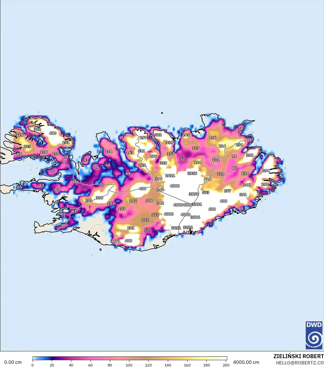 ICON modelo - Islandia, Profundidad de nieve