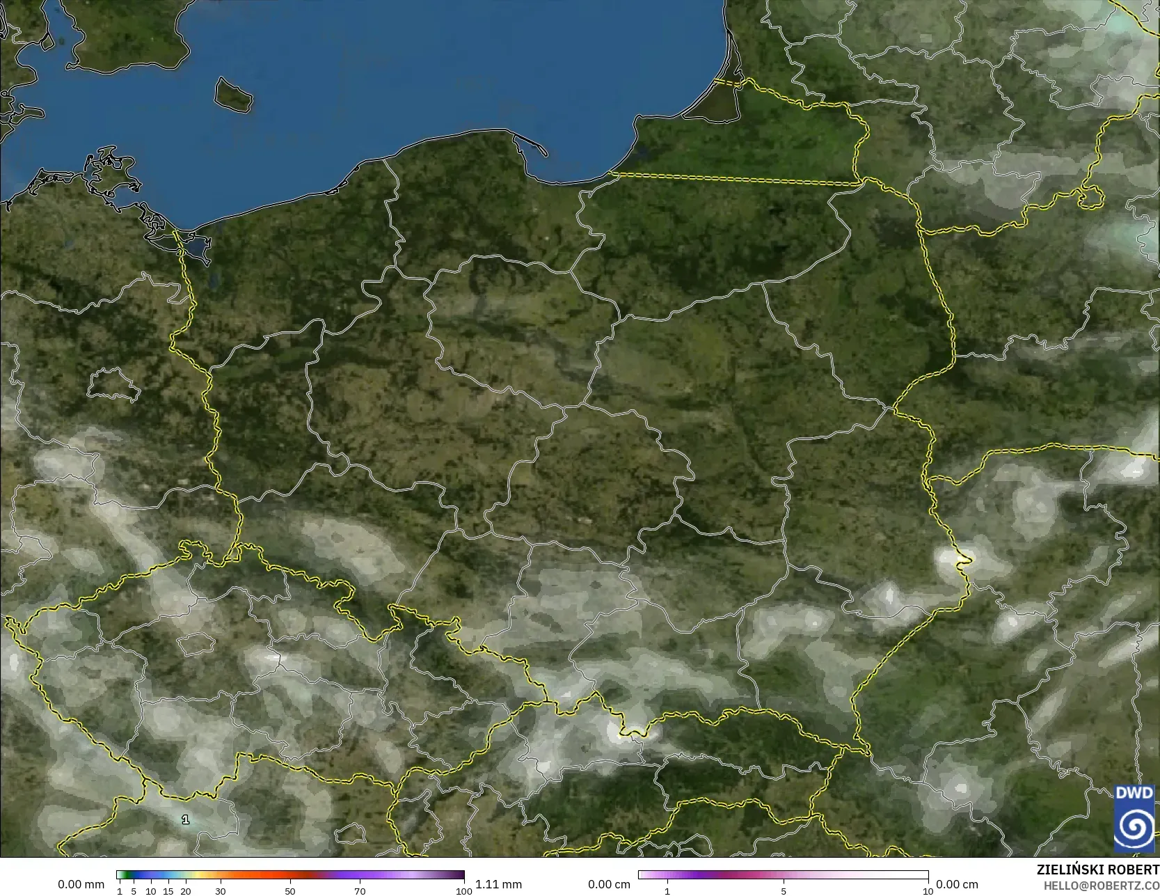 ICON modelo - Polonia, Precipitación, nubes y presión