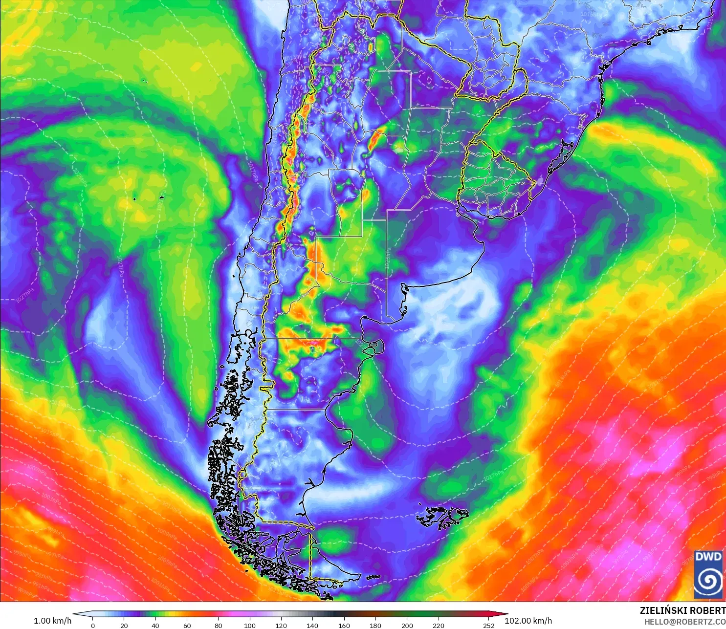 ICON modelo - Argentina, Ráfagas de viento
