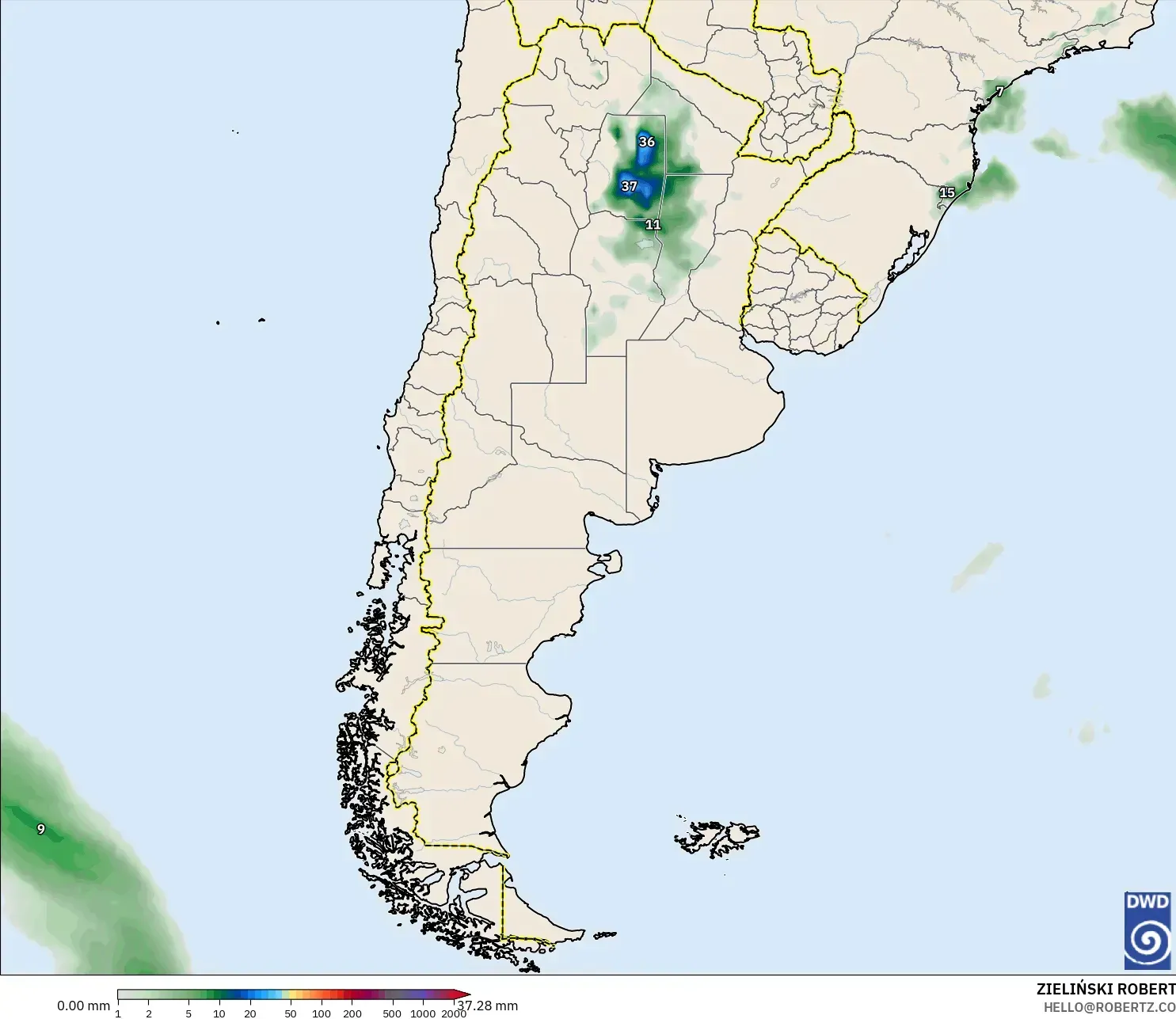 ICON modelo - Argentina, Acumulación de precipitación