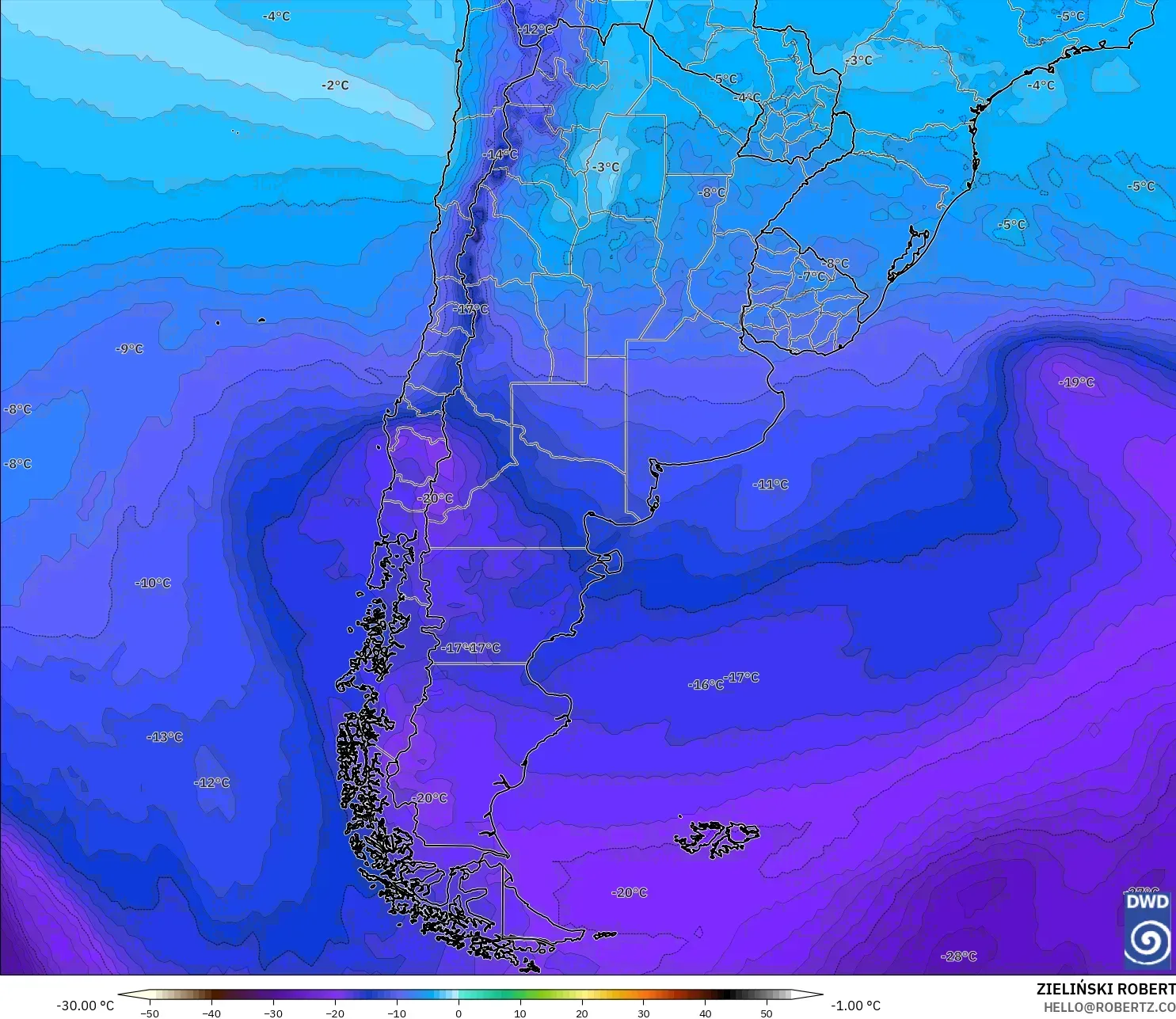 ICON modelo - Argentina, Temperatura a 500 hPa