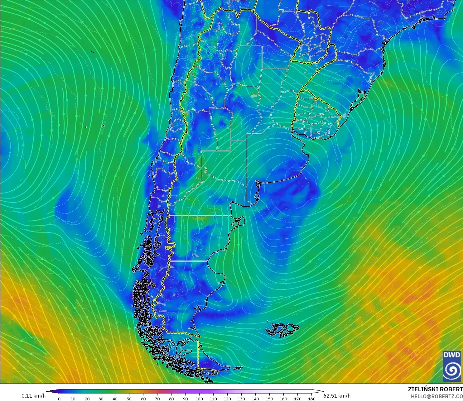 ICON modelo - Argentina, Viento a 10 m