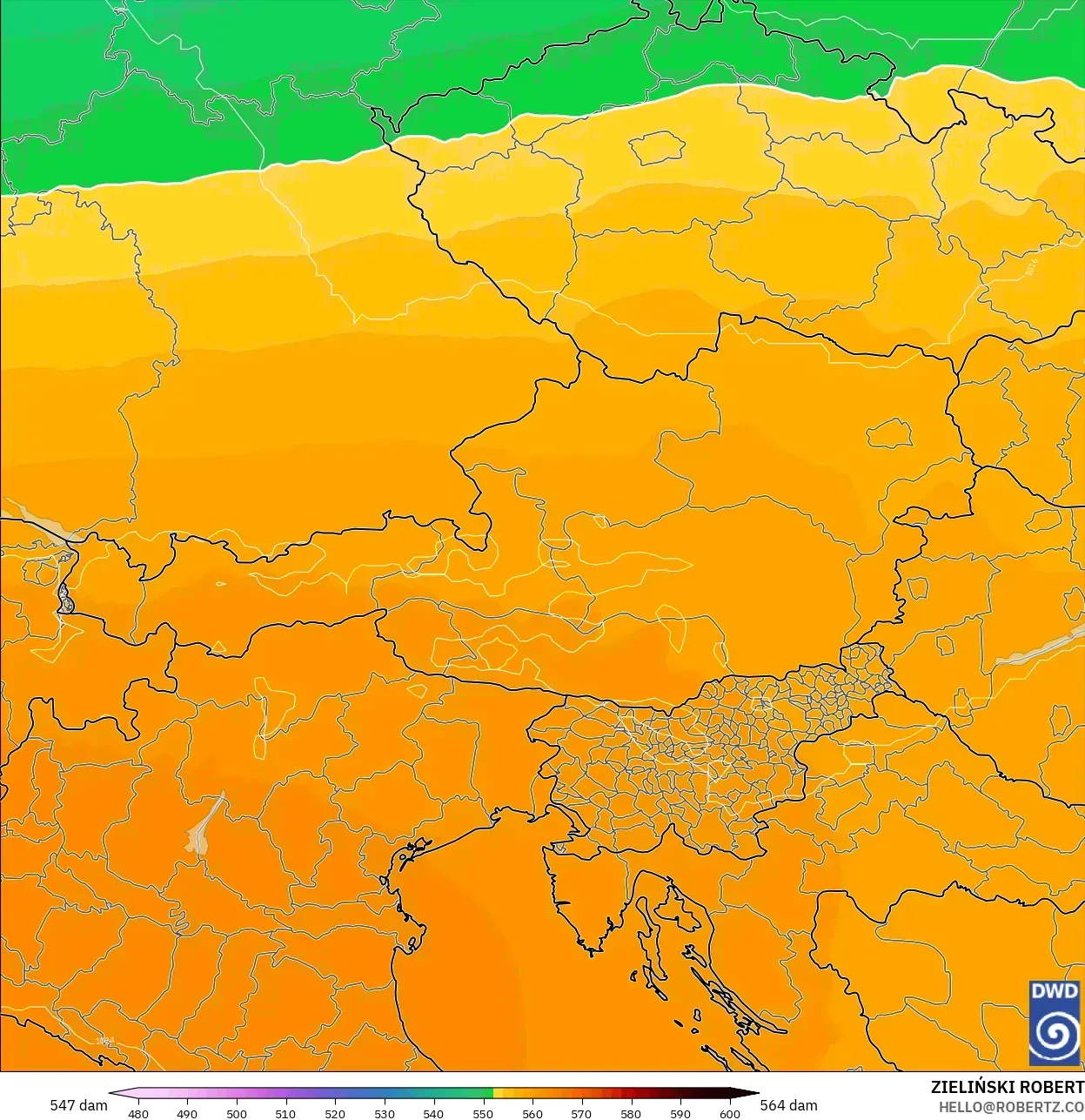 ICON modelo - Austria, Altura geopotencial a 500 hPa