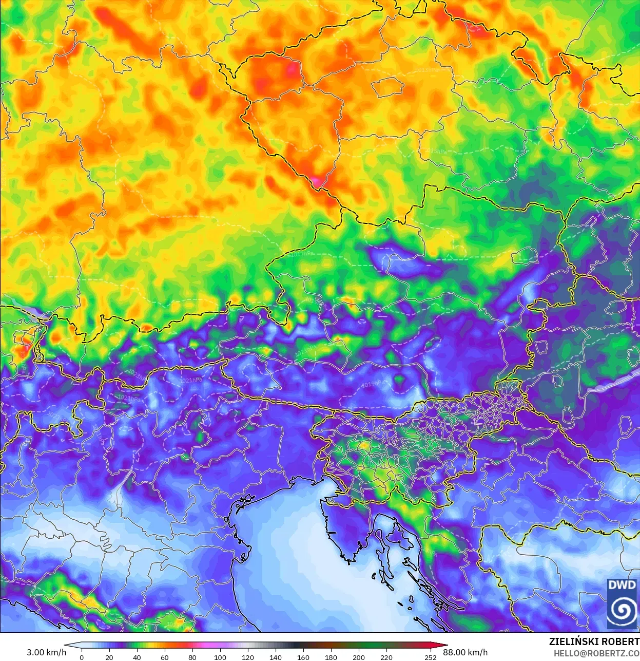 ICON modelo - Austria, Ráfagas de Viento Máximas