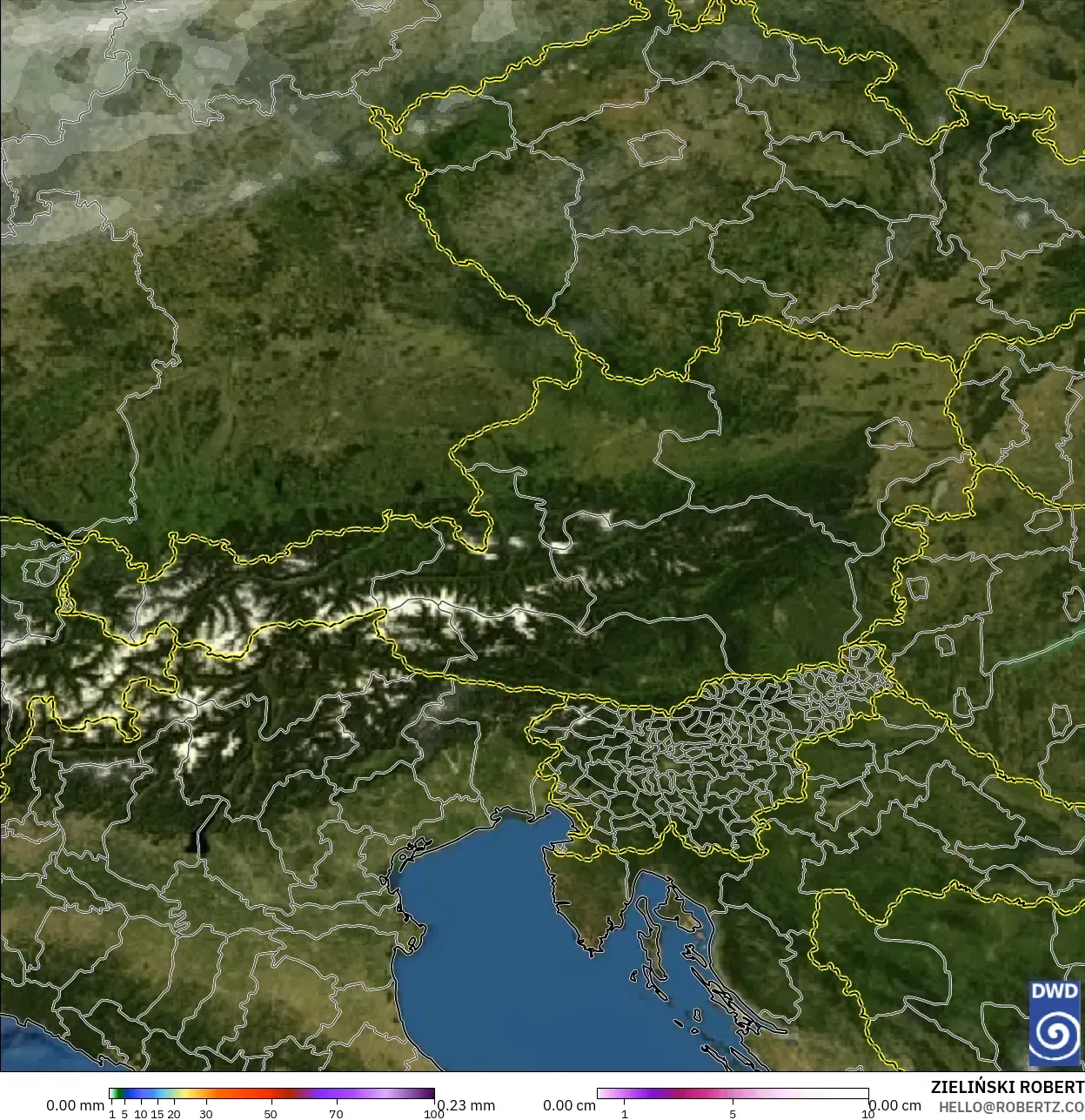 ICON modelo - Austria, Precipitación, nubes y presión