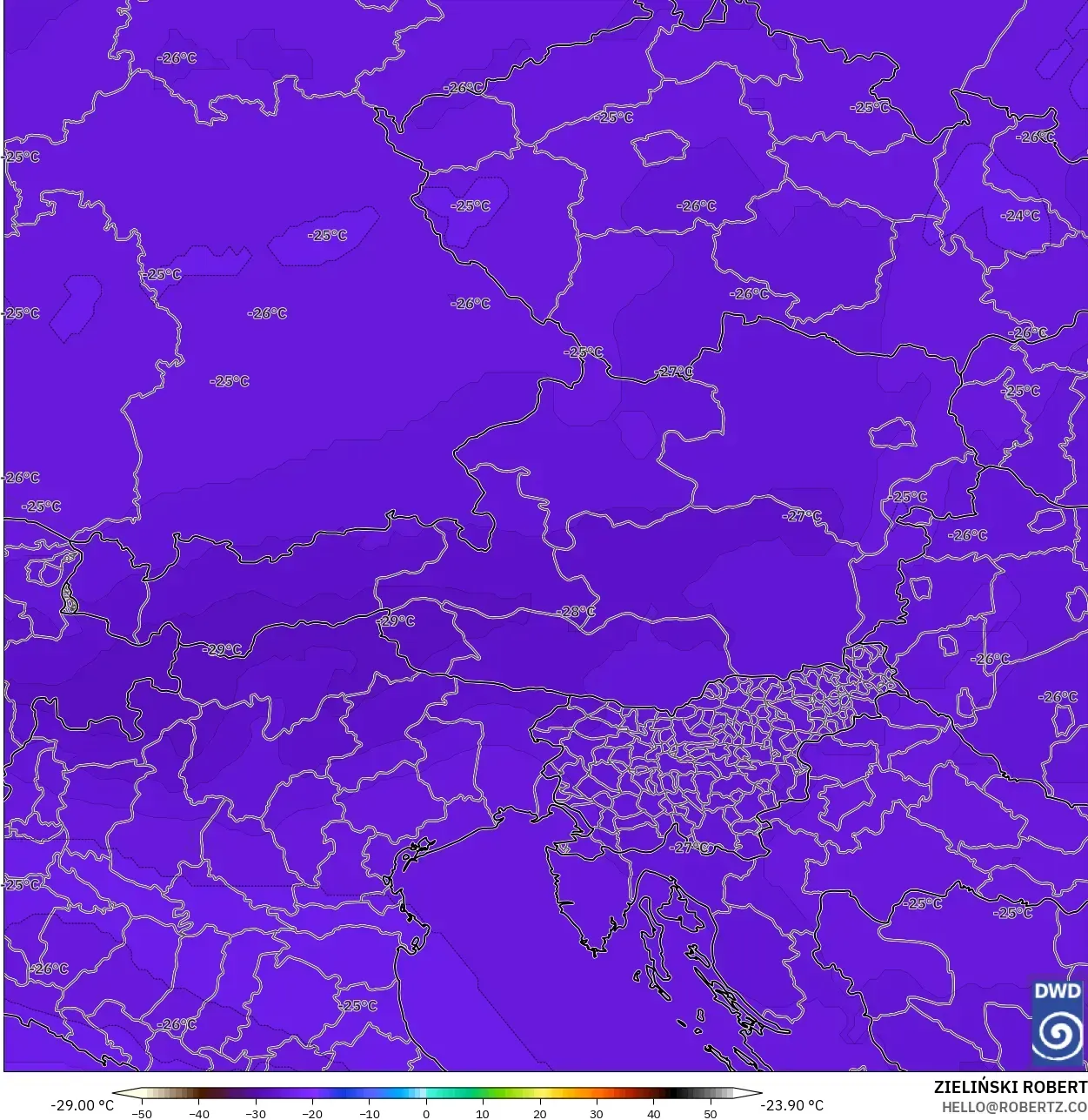 ICON modelo - Austria, Temperatura a 500 hPa