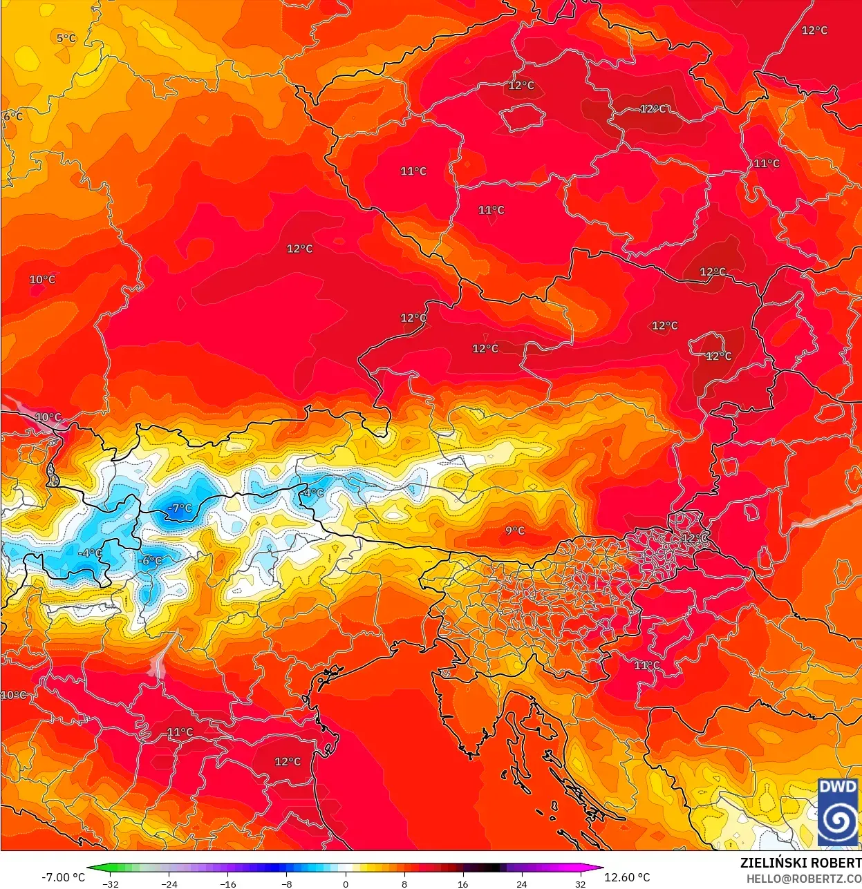 ICON modelo - Austria, Anomalía de temperatura a 850 hPa