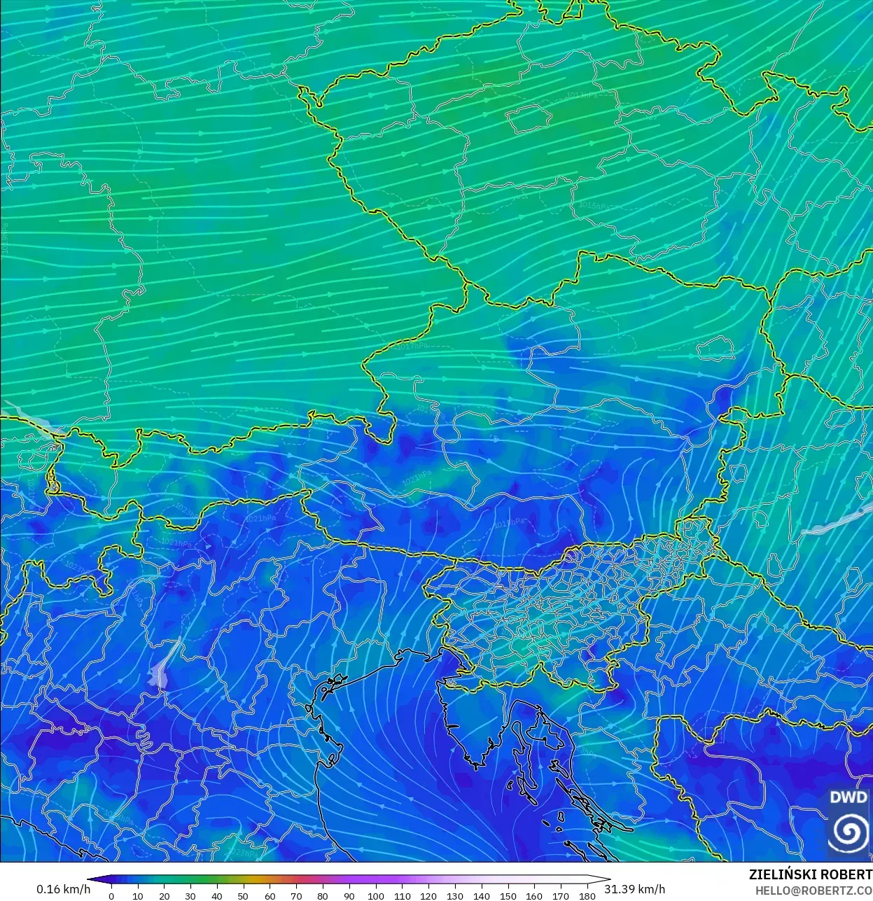 ICON modelo - Austria, Viento a 10 m