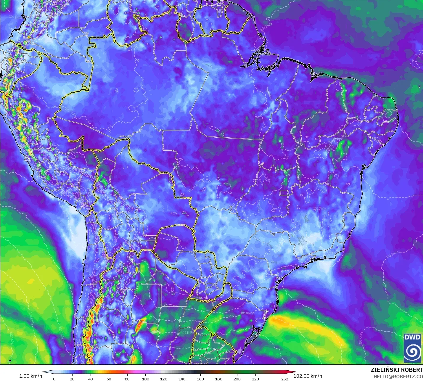 ICON modelo - Brasil, Ráfagas de viento