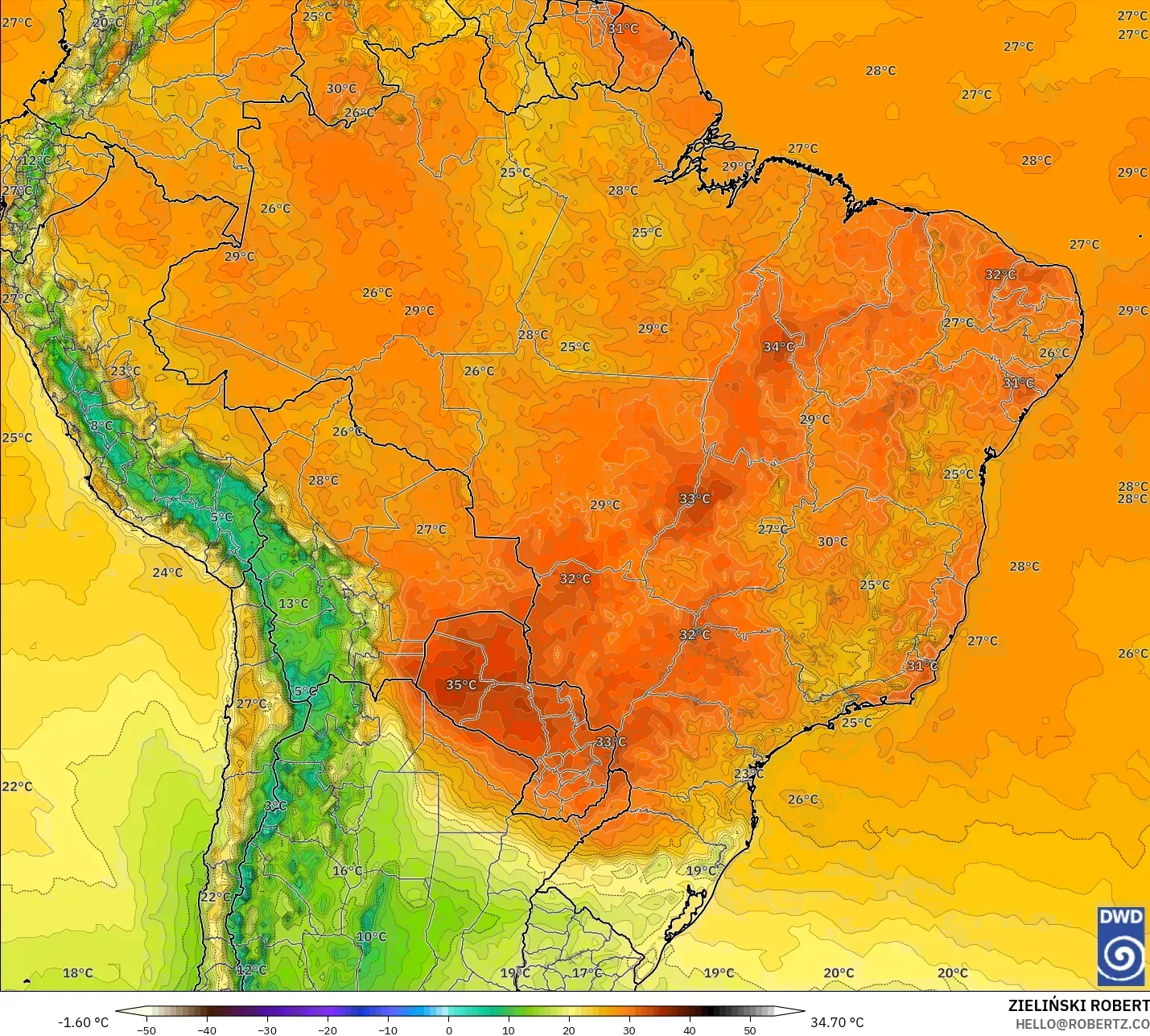 ICON modelo - Brasil, Temperatura a 2 m