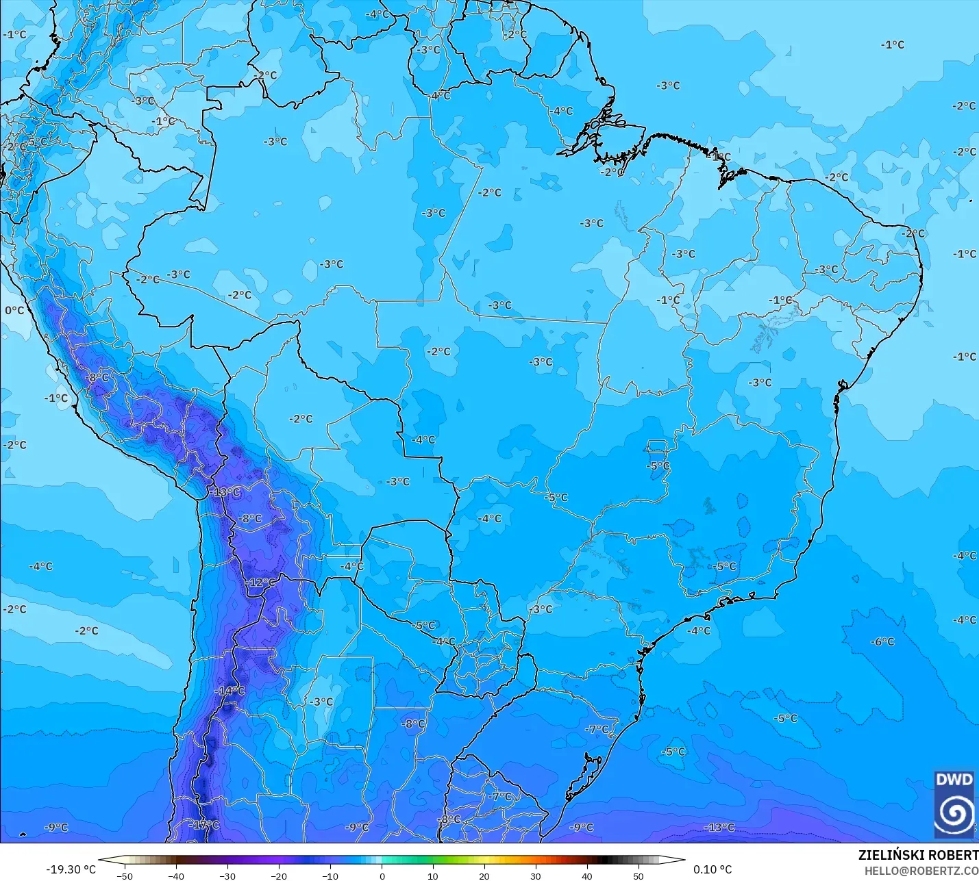 ICON modelo - Brasil, Temperatura a 500 hPa