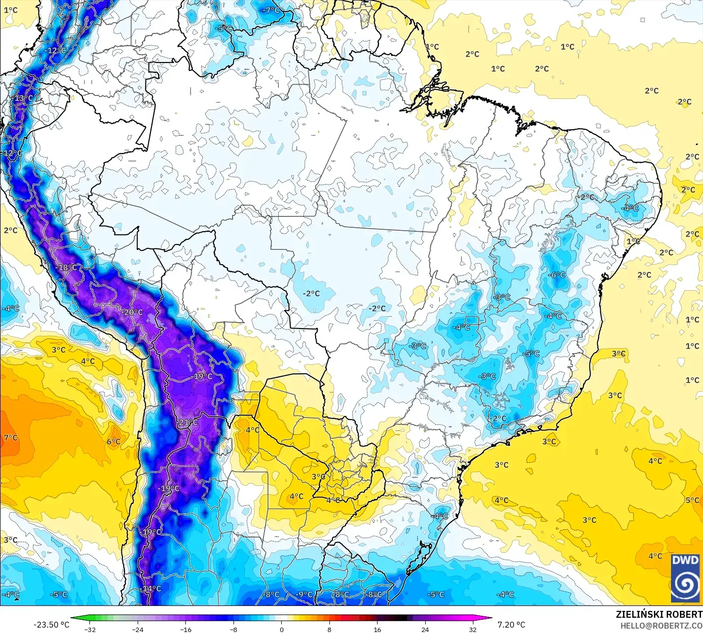 ICON modelo - Brasil, Anomalía de temperatura a 850 hPa