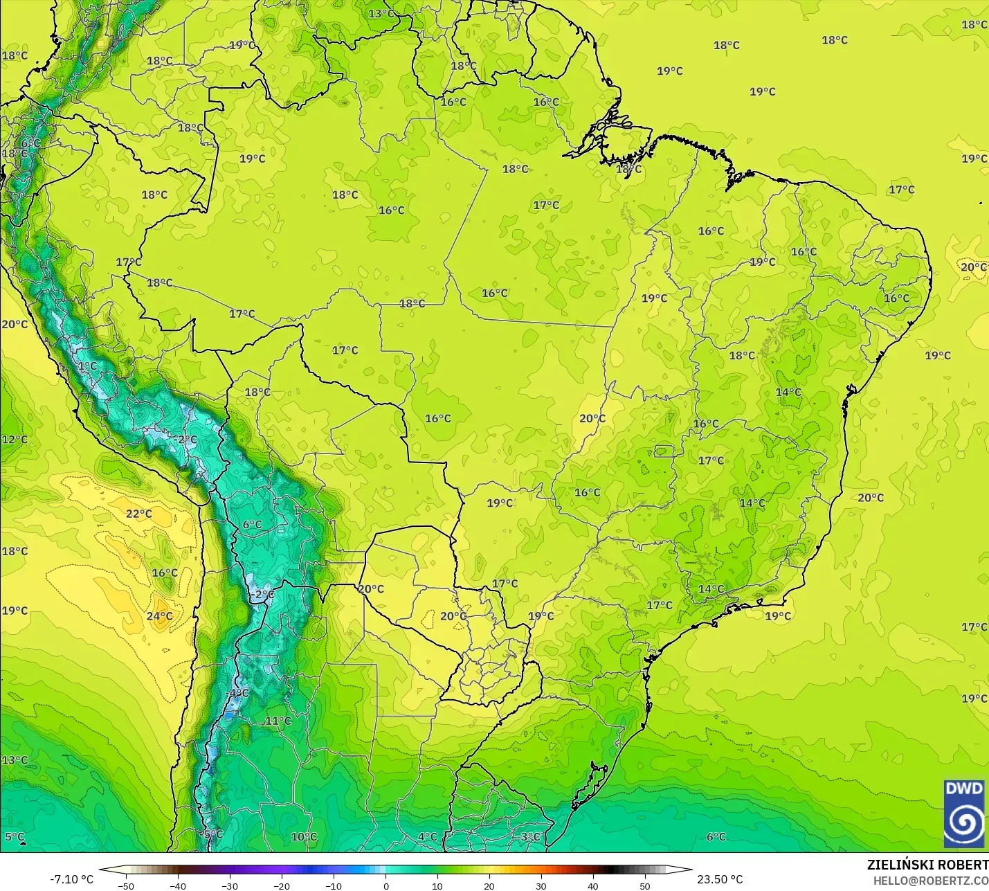 ICON modelo - Brasil, Temperatura a 850 hPa