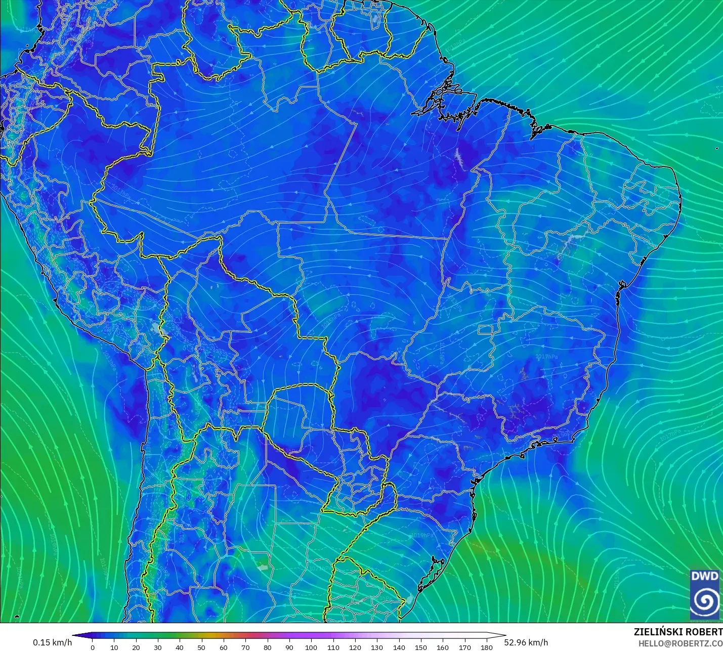 ICON modelo - Brasil, Viento a 10 m
