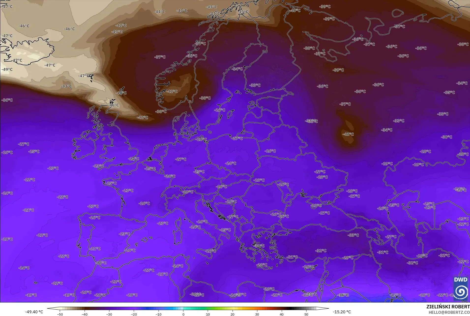 ICON modelo - Europa, Temperatura a 500 hPa