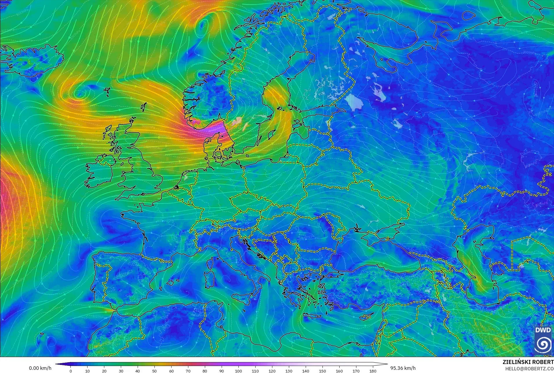 ICON modelo - Europa, Viento a 10 m