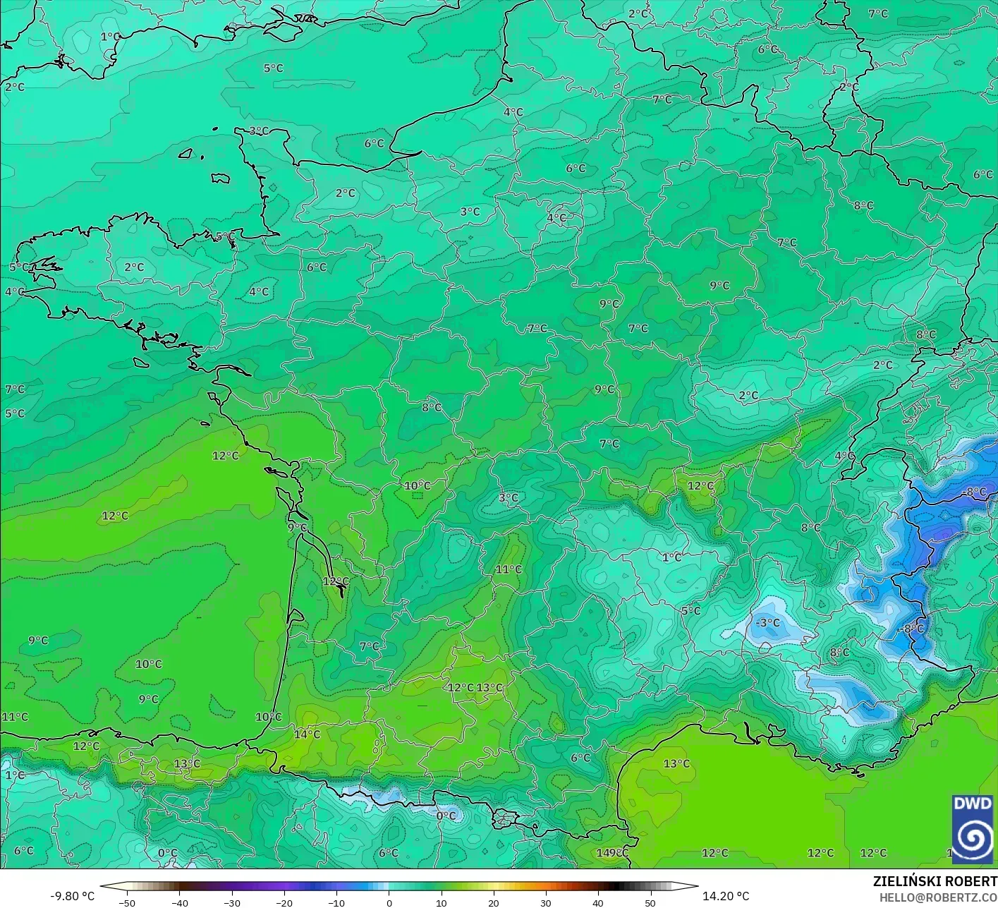 ICON modelo - Francia, Punto de rocío a 2 m