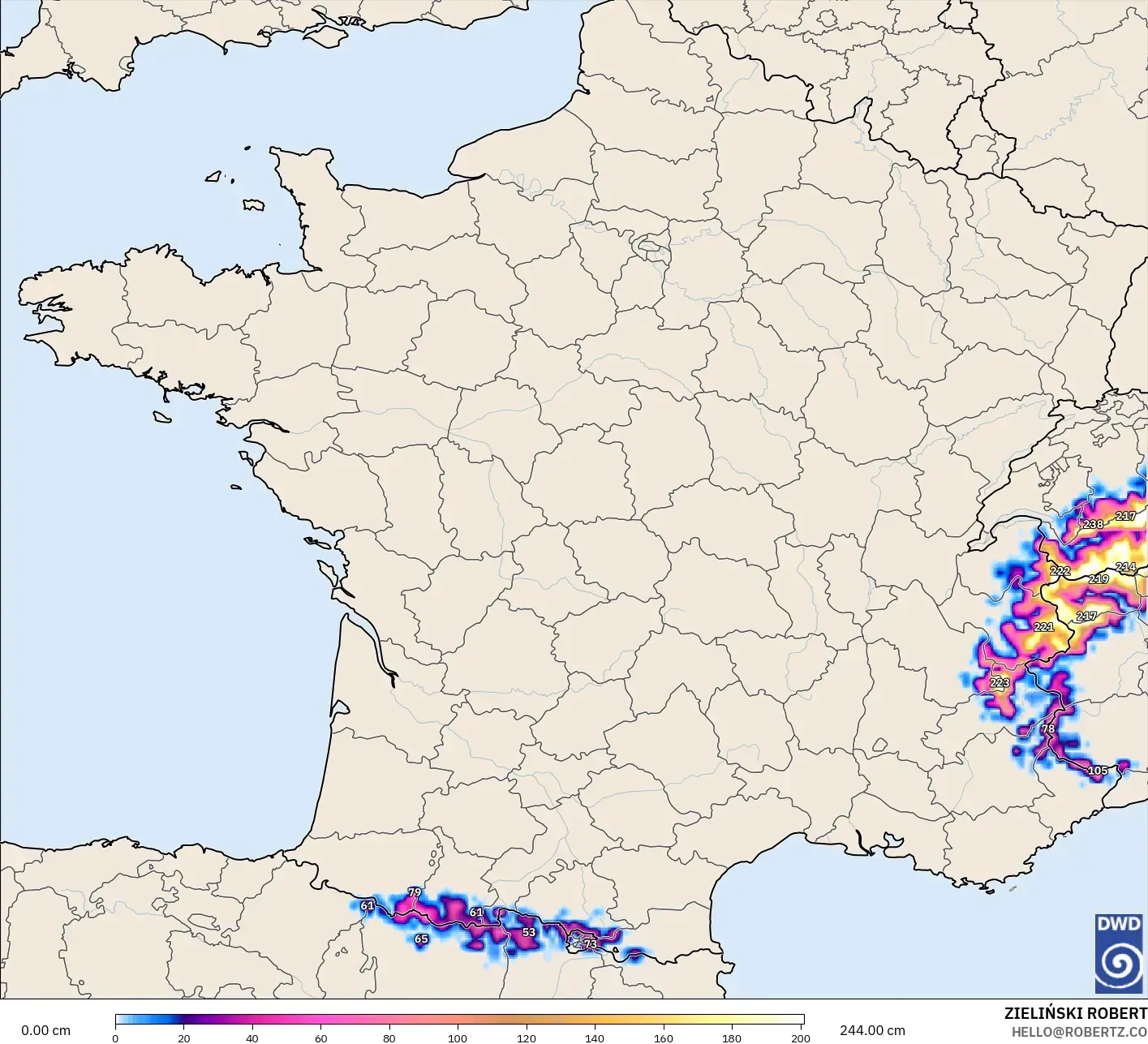 ICON modelo - Francia, Profundidad de nieve