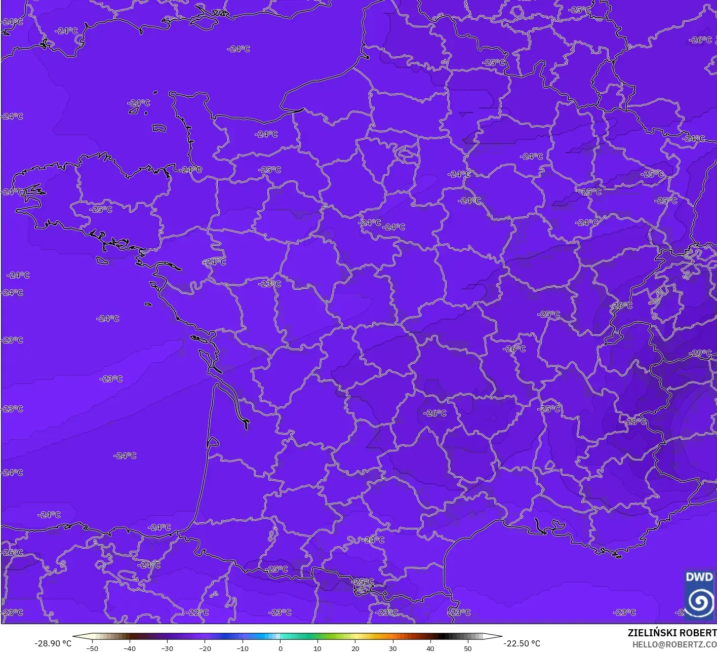 ICON modelo - Francia, Temperatura a 500 hPa