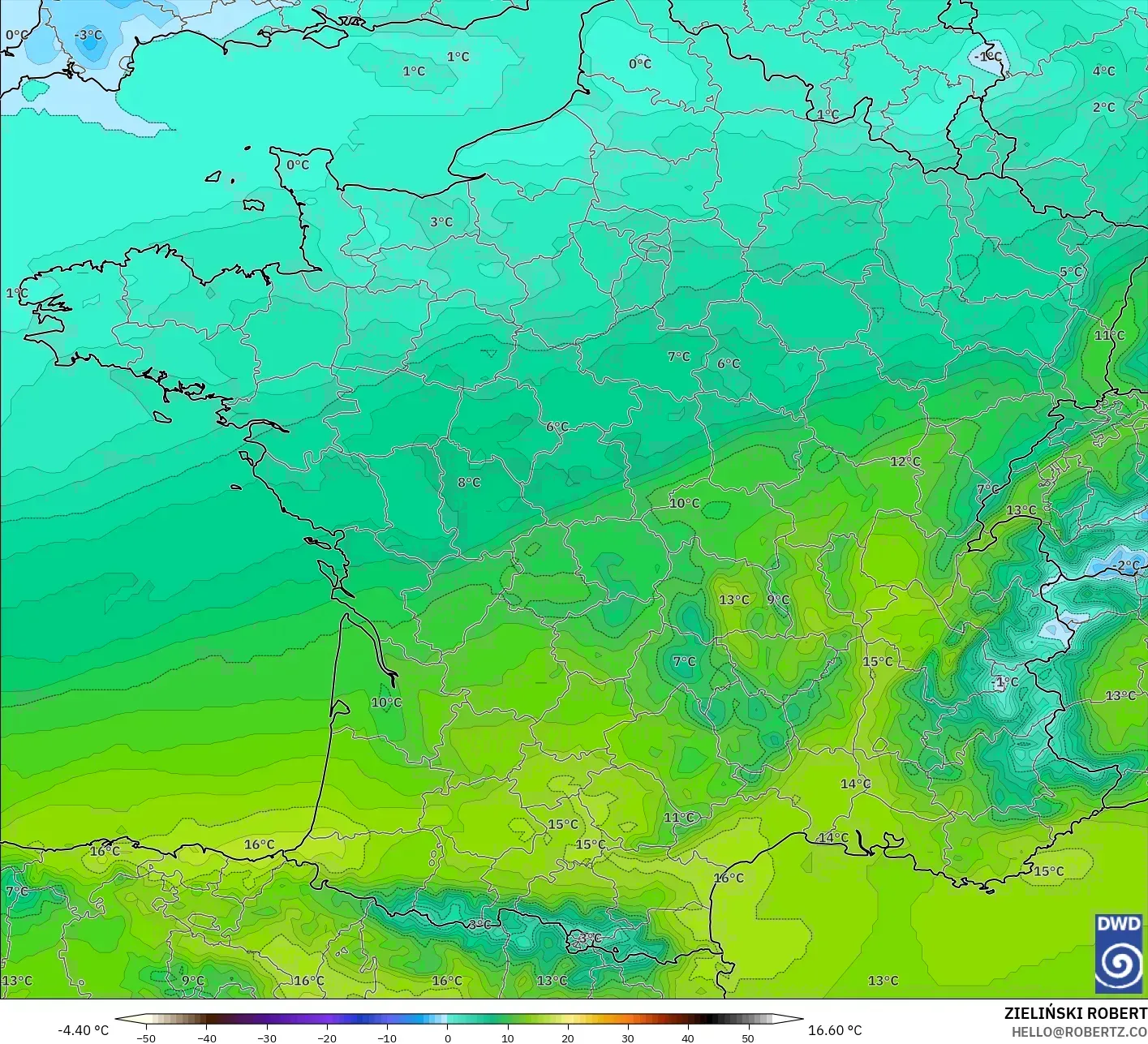 ICON modelo - Francia, Temperatura a 850 hPa
