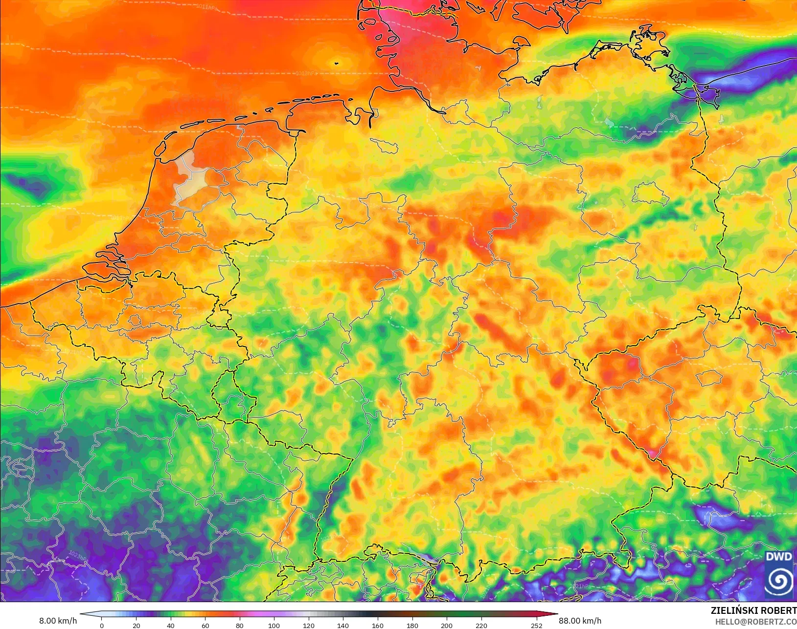 ICON modelo - Alemania, Ráfagas de Viento Máximas