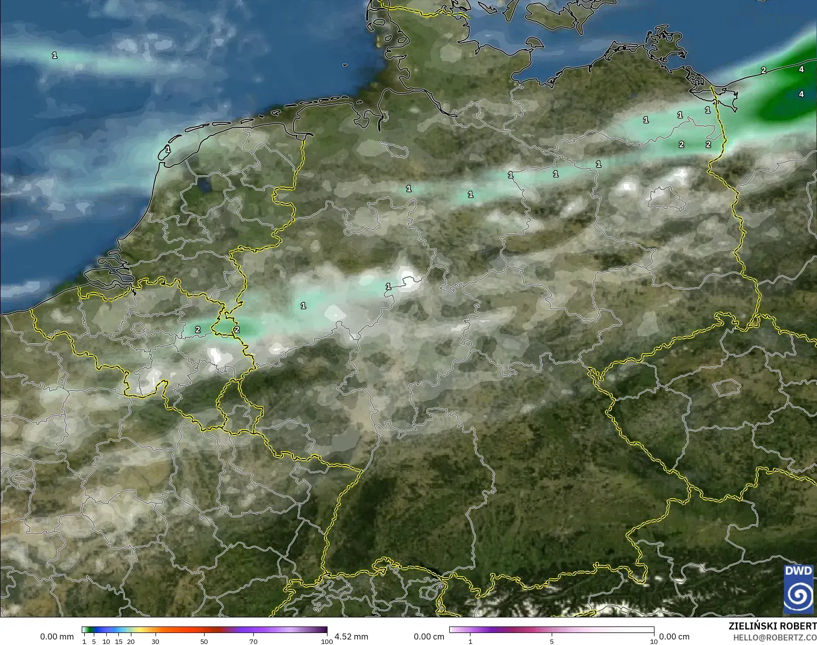 ICON modelo - Alemania, Precipitación, nubes y presión