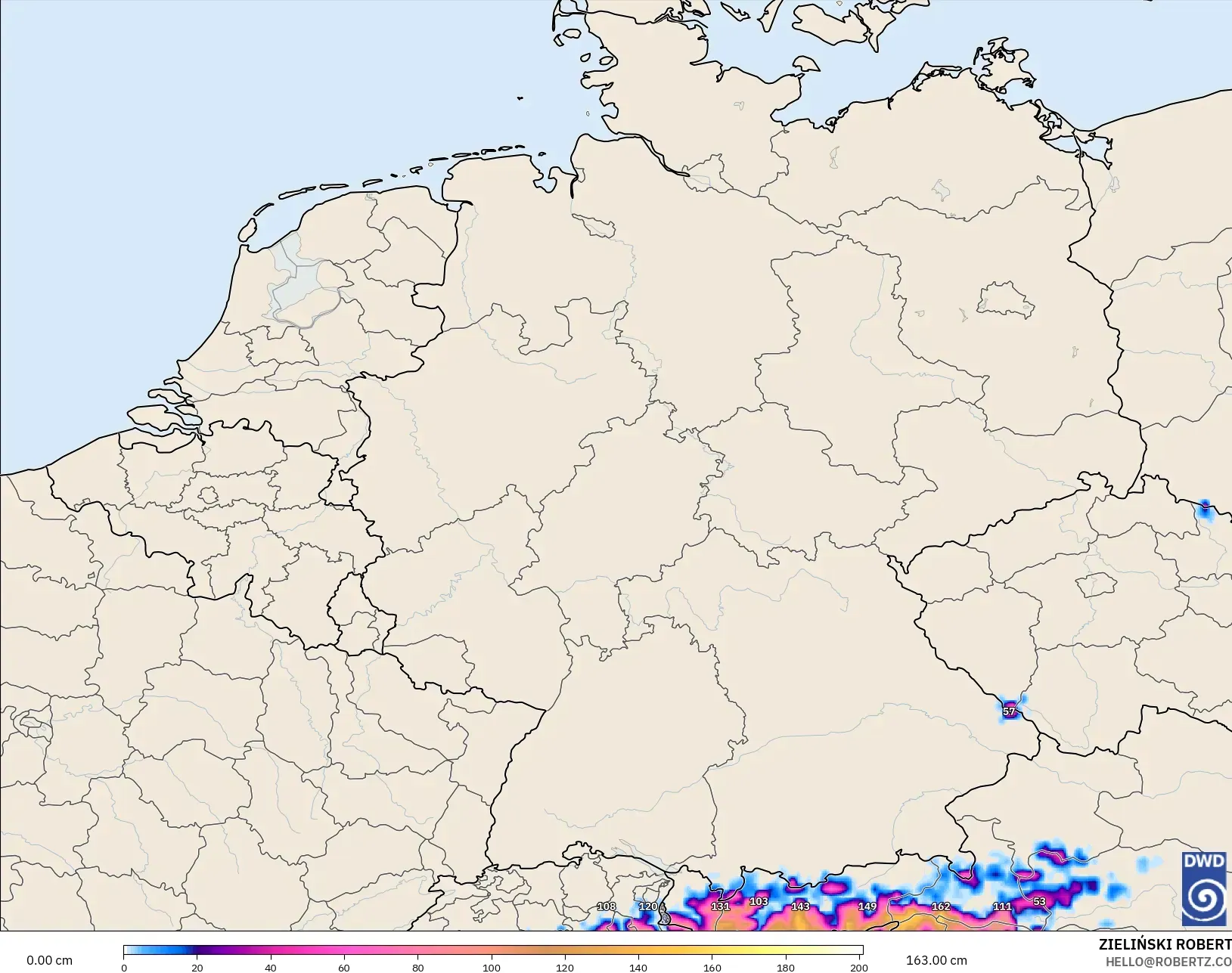 ICON modelo - Alemania, Profundidad de nieve