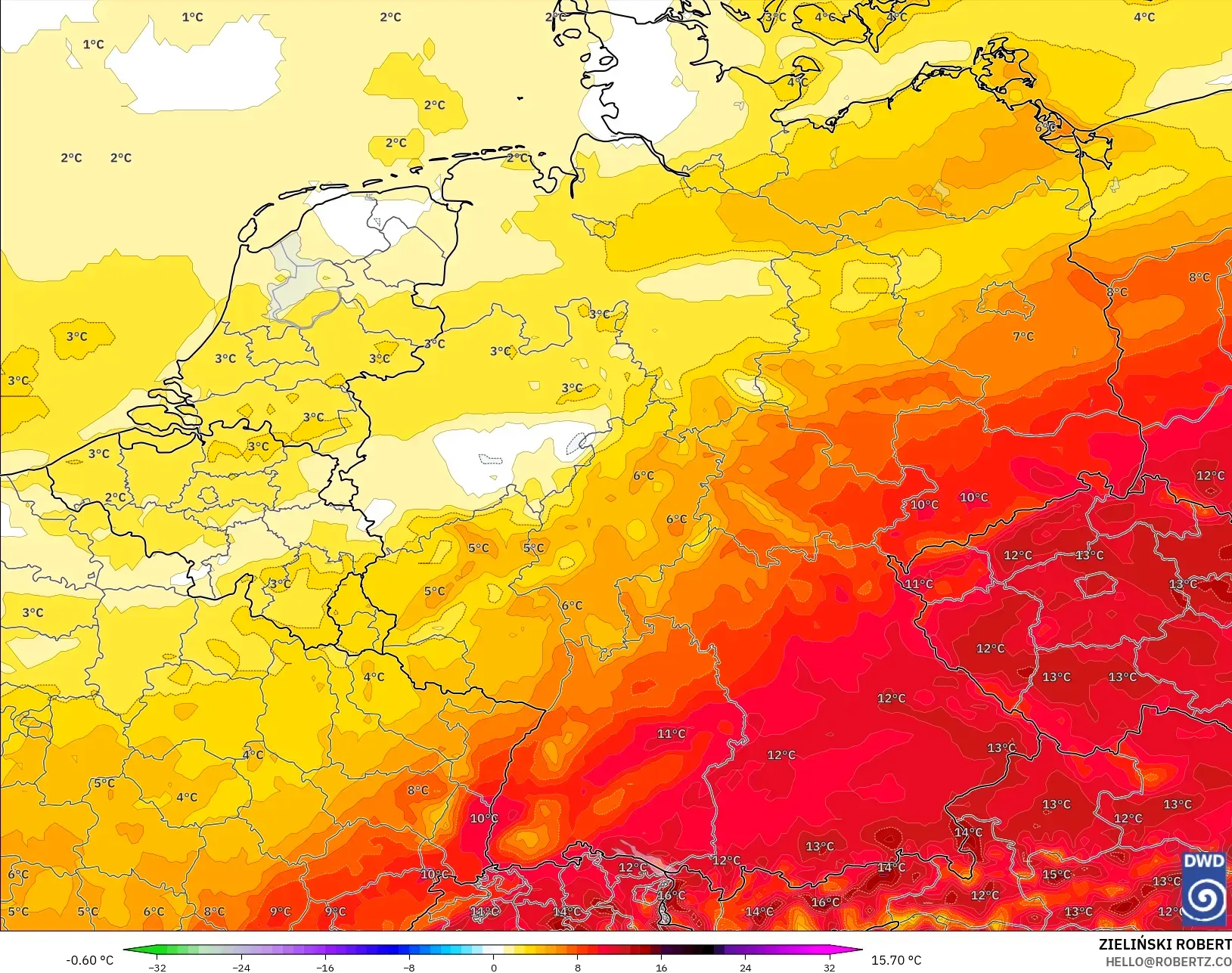 ICON modelo - Alemania, Anomalía de temperatura a 2 m