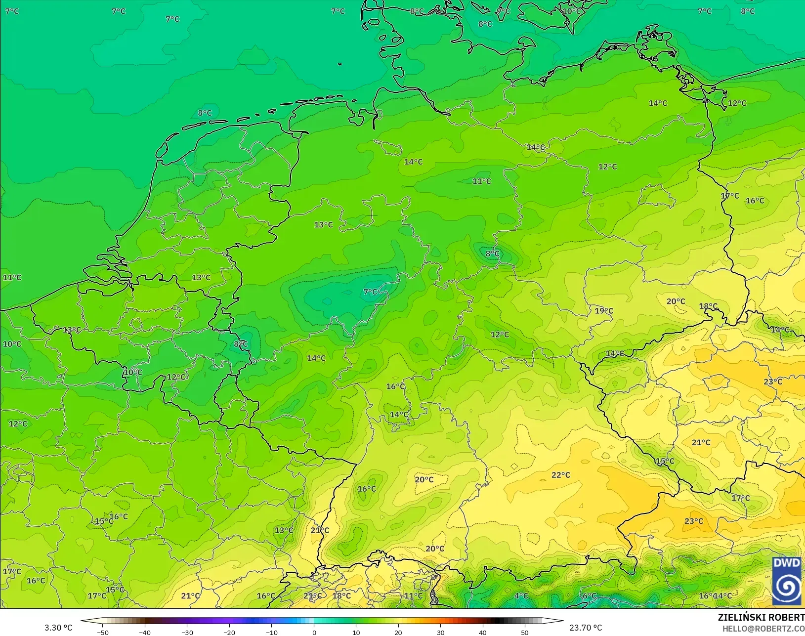 ICON modelo - Alemania, Temperatura a 2 m