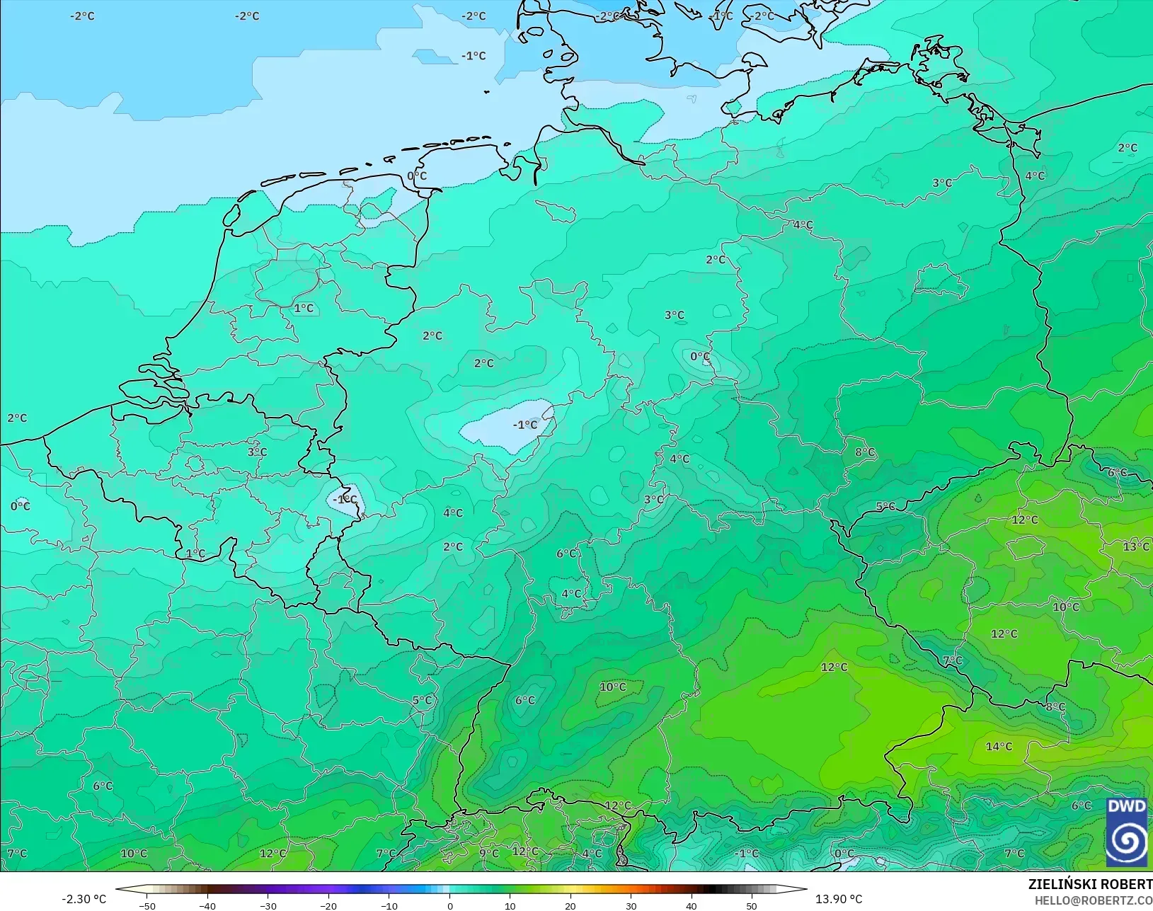 ICON modelo - Alemania, Temperatura a 850 hPa