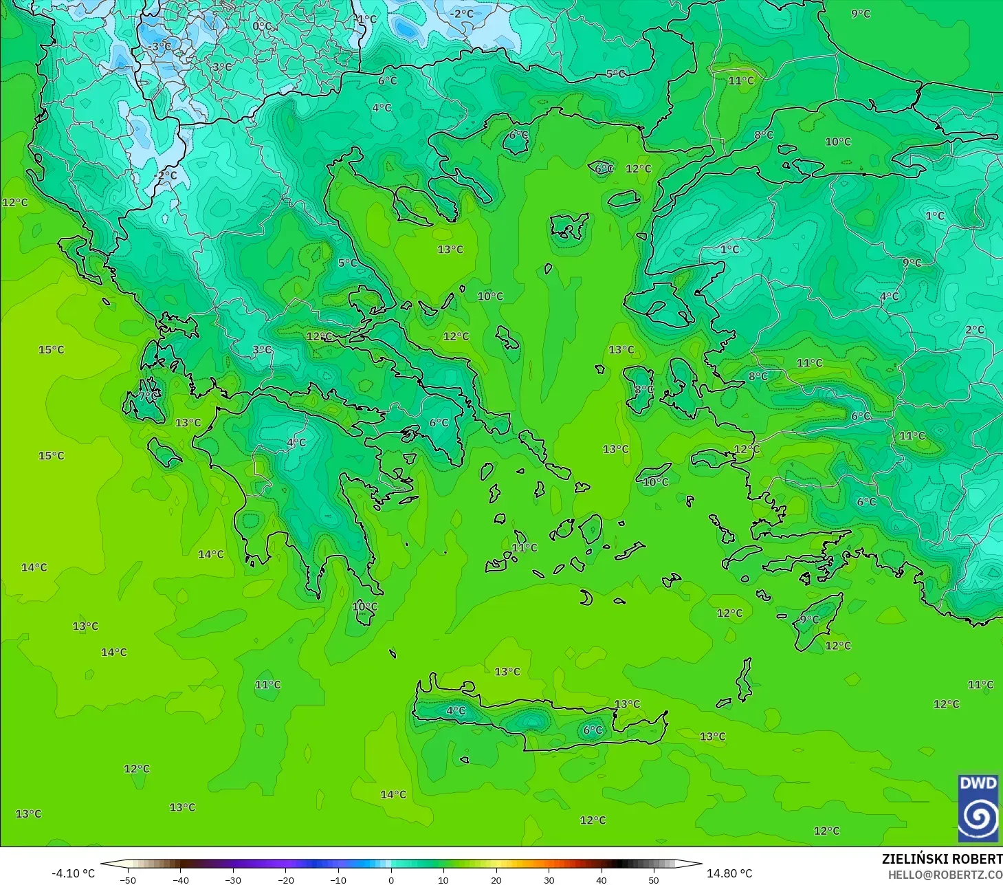 ICON modelo - Grecia, Punto de rocío a 2 m