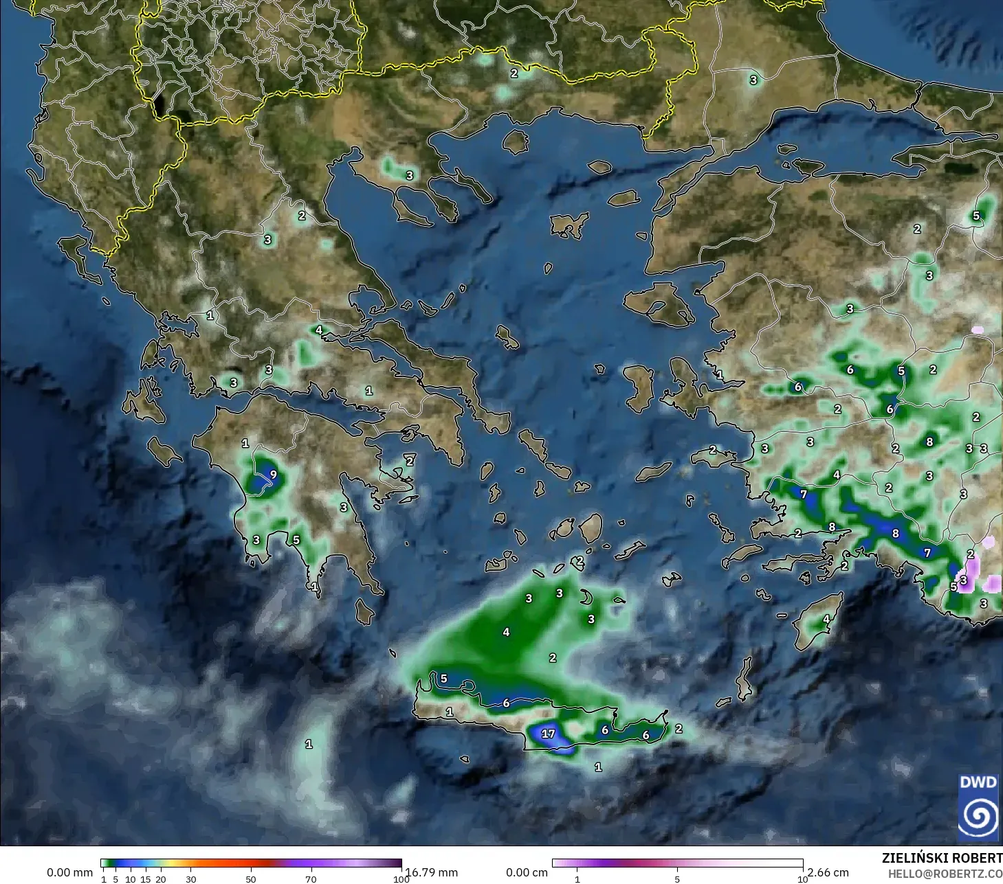 ICON modelo - Grecia, Precipitación, nubes y presión