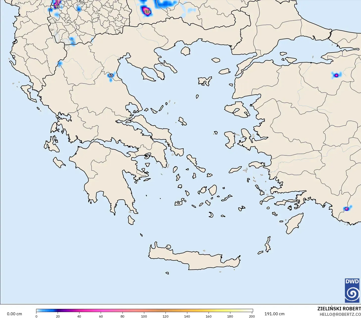 ICON modelo - Grecia, Profundidad de nieve