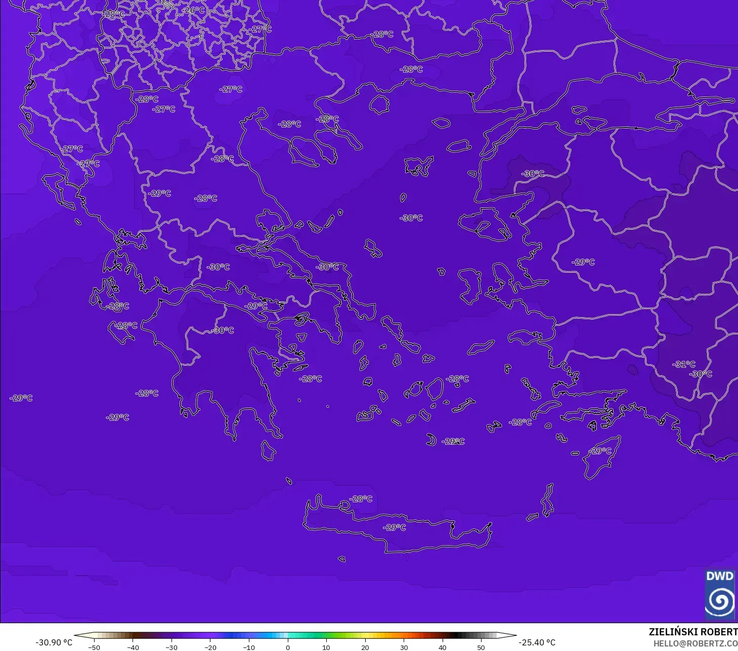ICON modelo - Grecia, Temperatura a 500 hPa