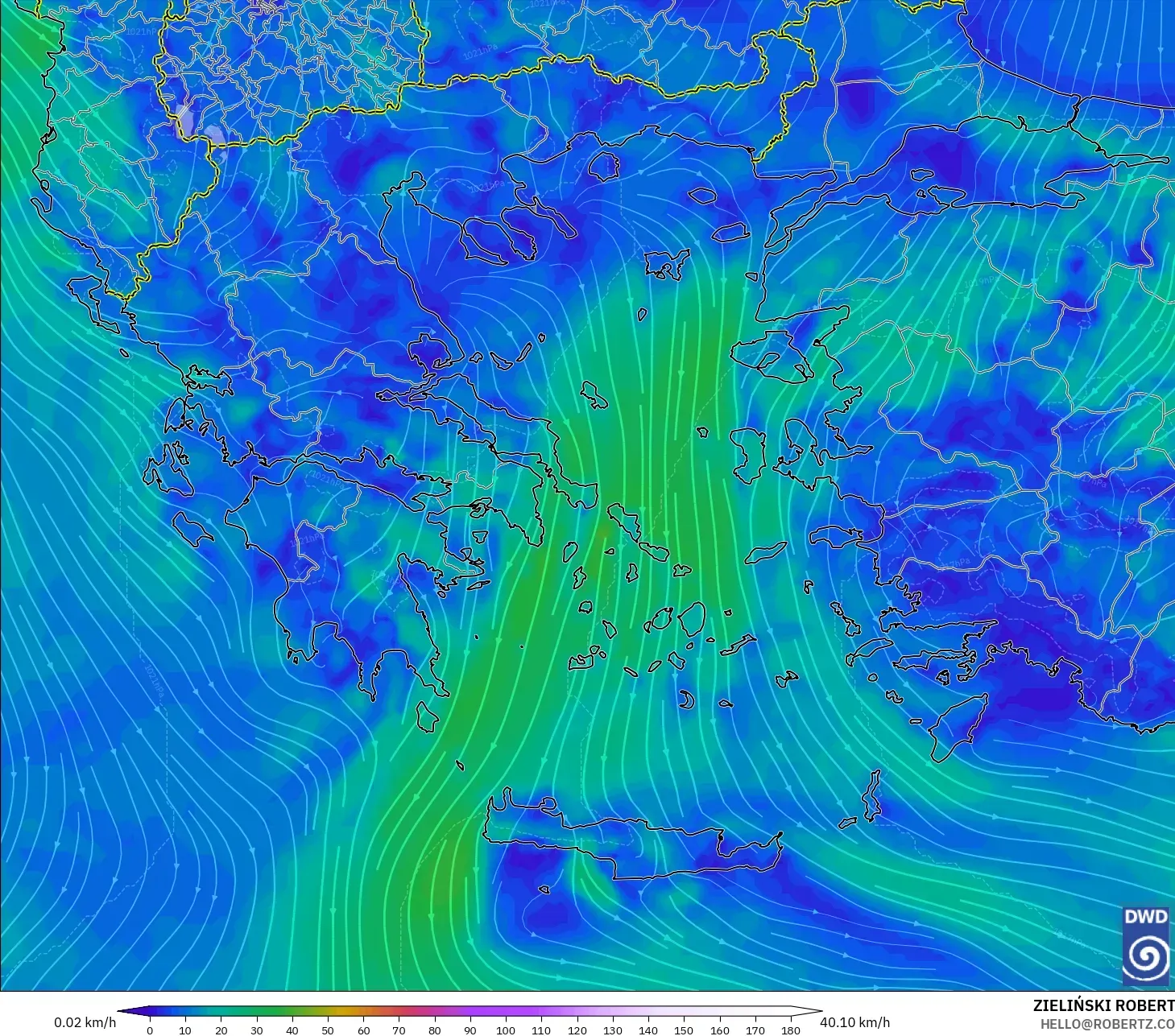 ICON modelo - Grecia, Viento a 10 m