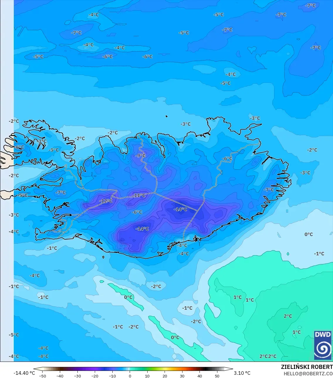 ICON modelo - Islandia, Punto de rocío a 2 m