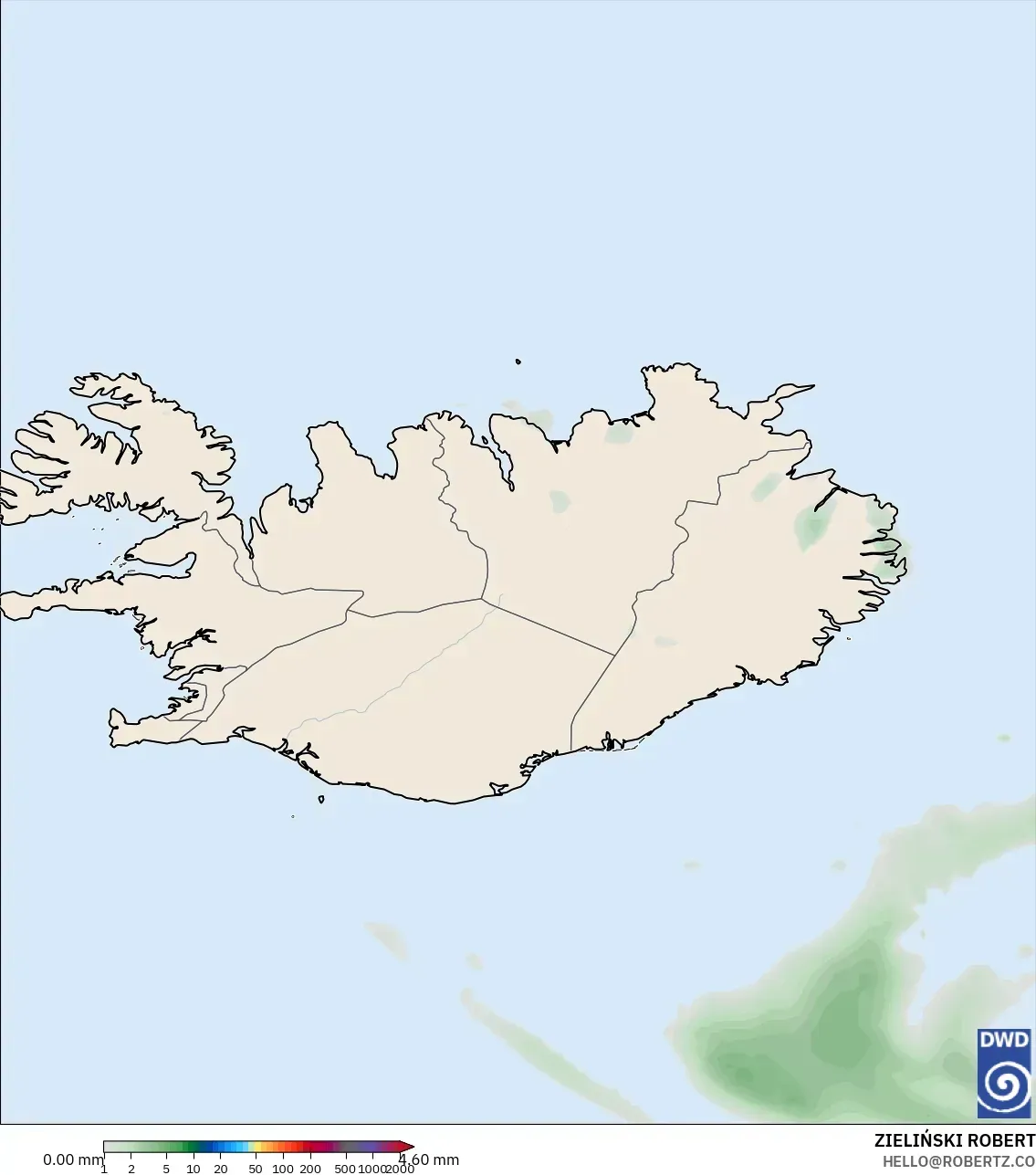 ICON modelo - Islandia, Acumulación de precipitación
