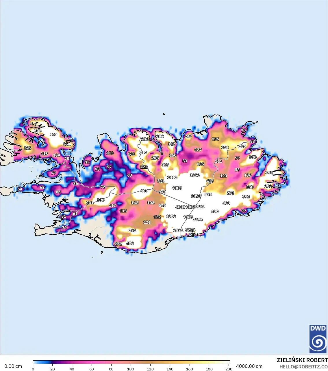 ICON modelo - Islandia, Profundidad de nieve