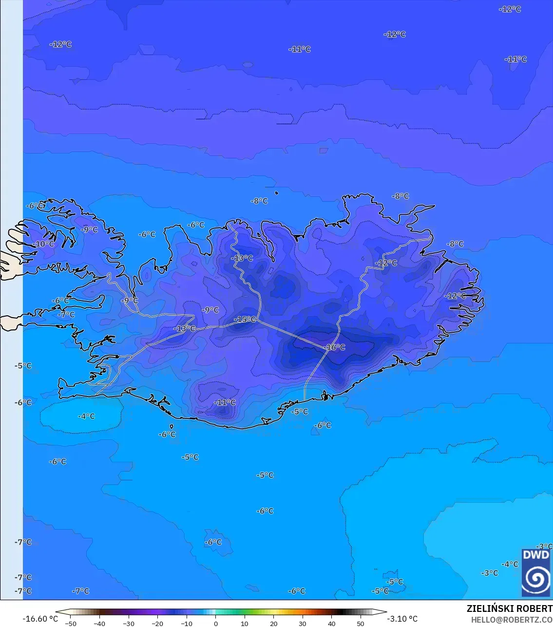 ICON modelo - Islandia, Temperatura a 850 hPa