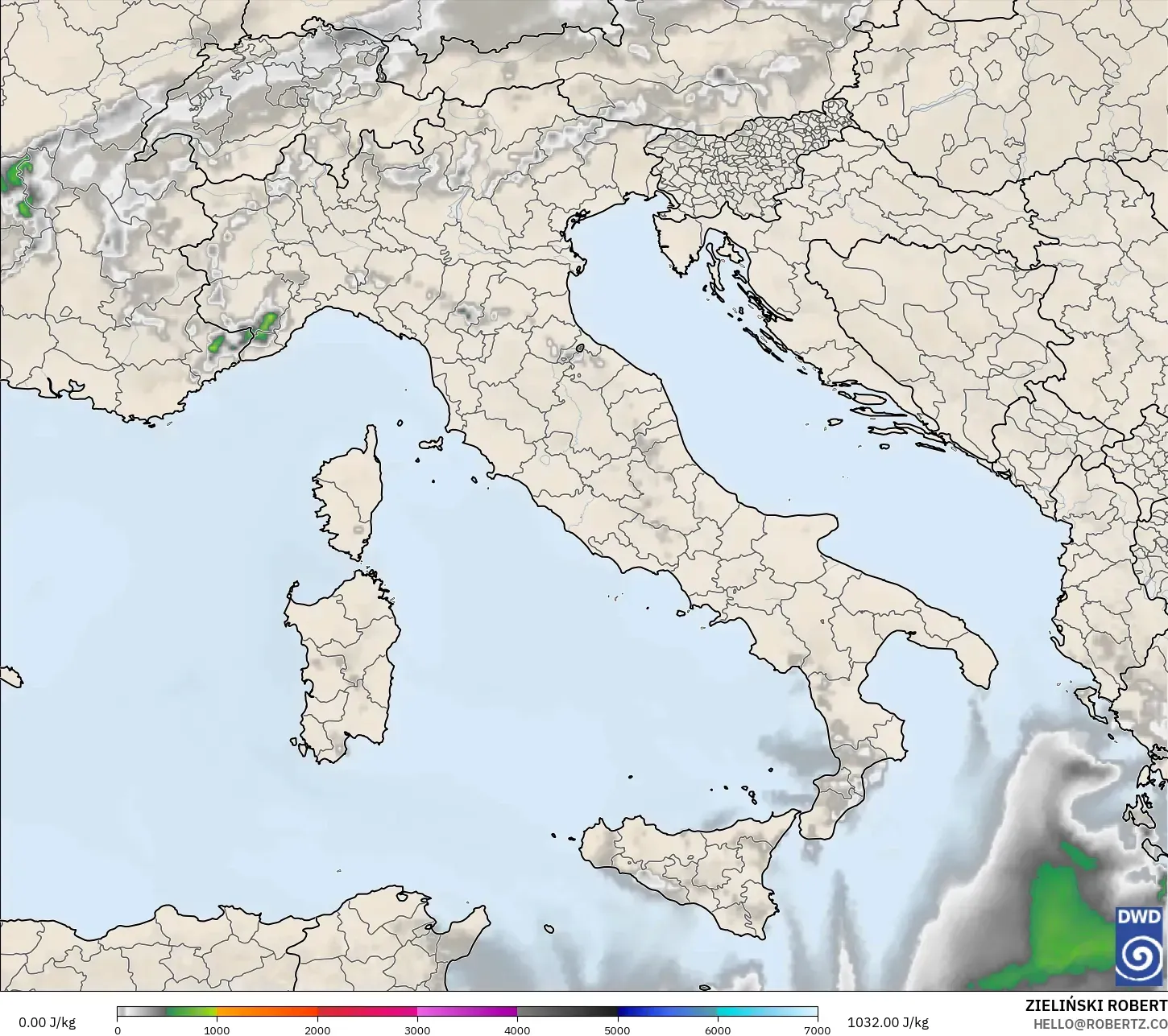 ICON modelo - Italia, CAPE