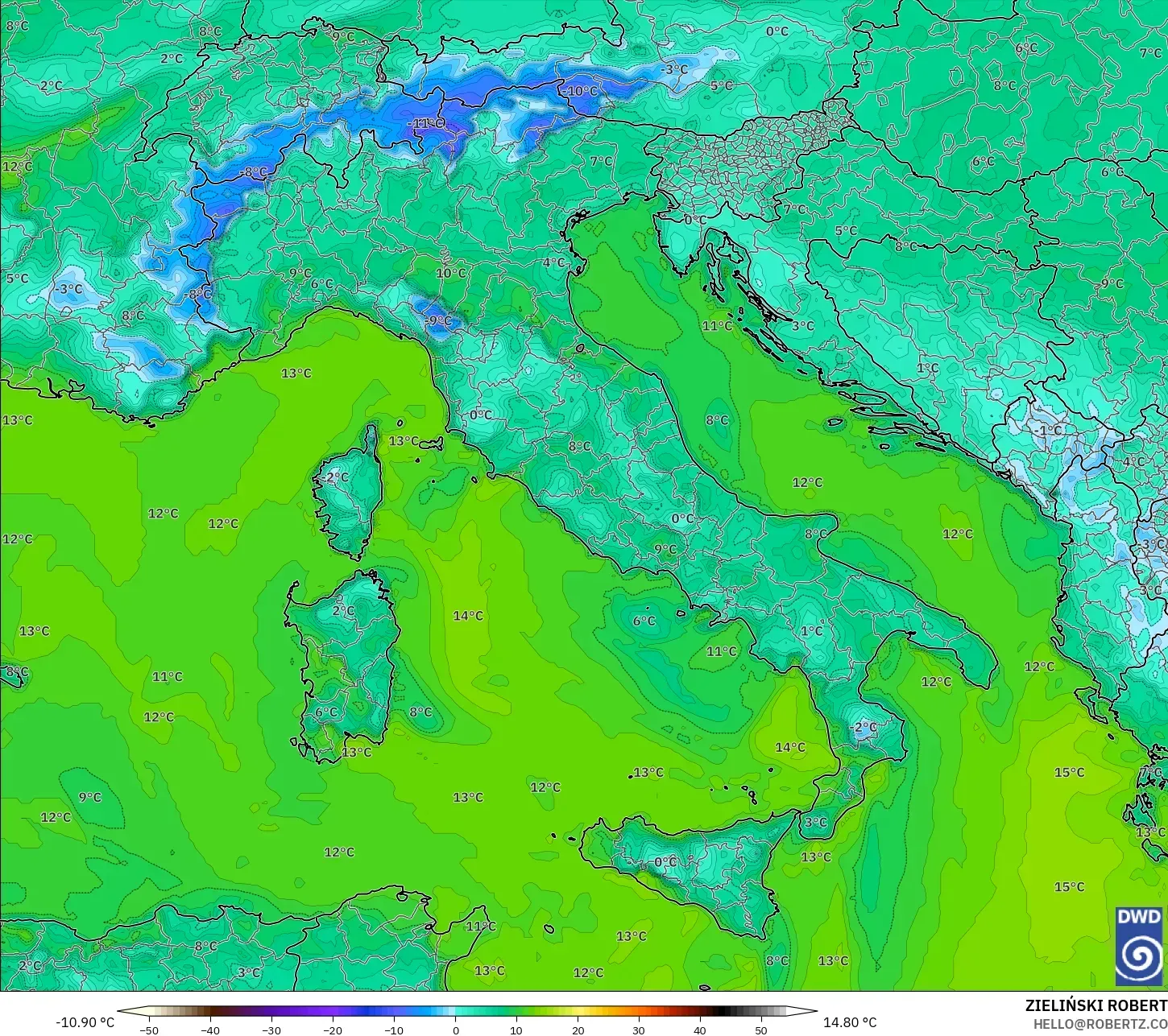 ICON modelo - Italia, Punto de rocío a 2 m