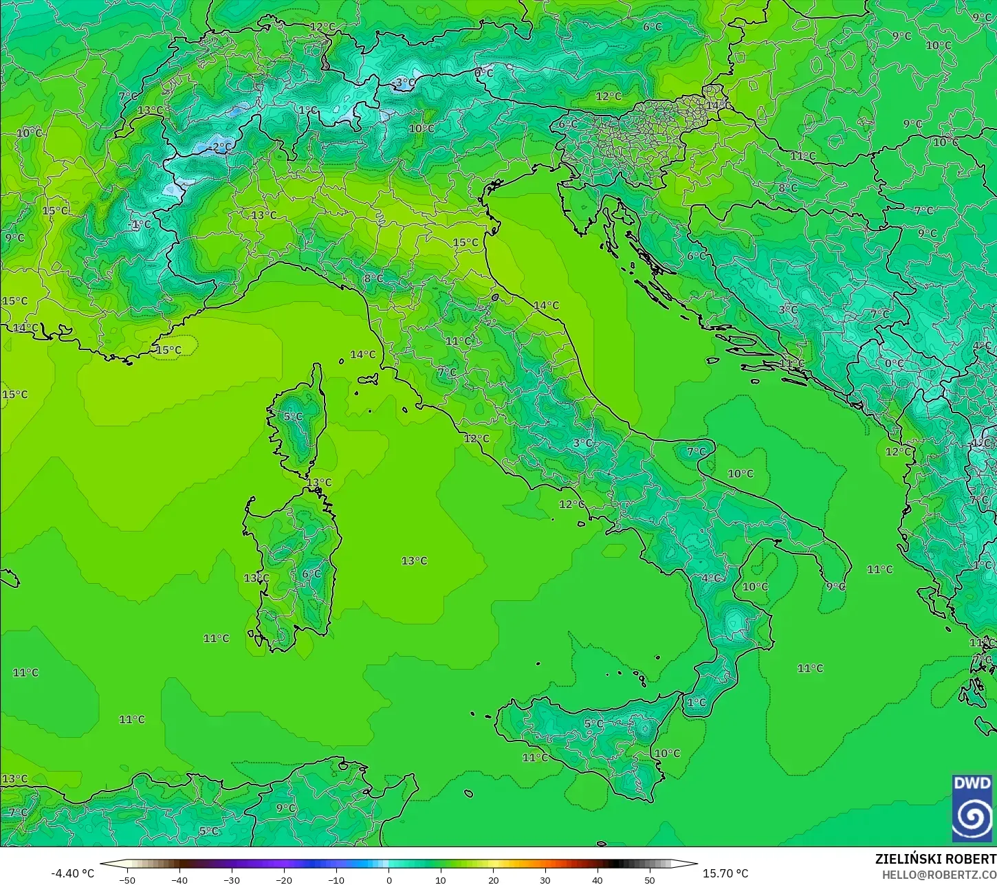 ICON modelo - Italia, Temperatura a 850 hPa