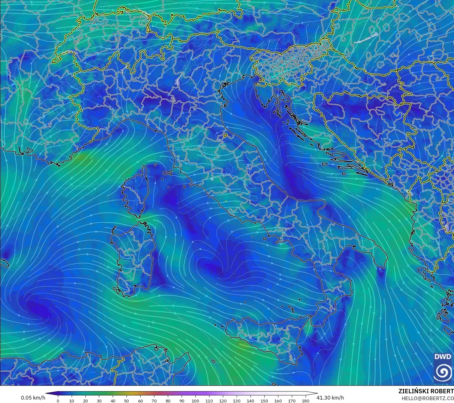 ICON modelo - Italia, Viento a 10 m