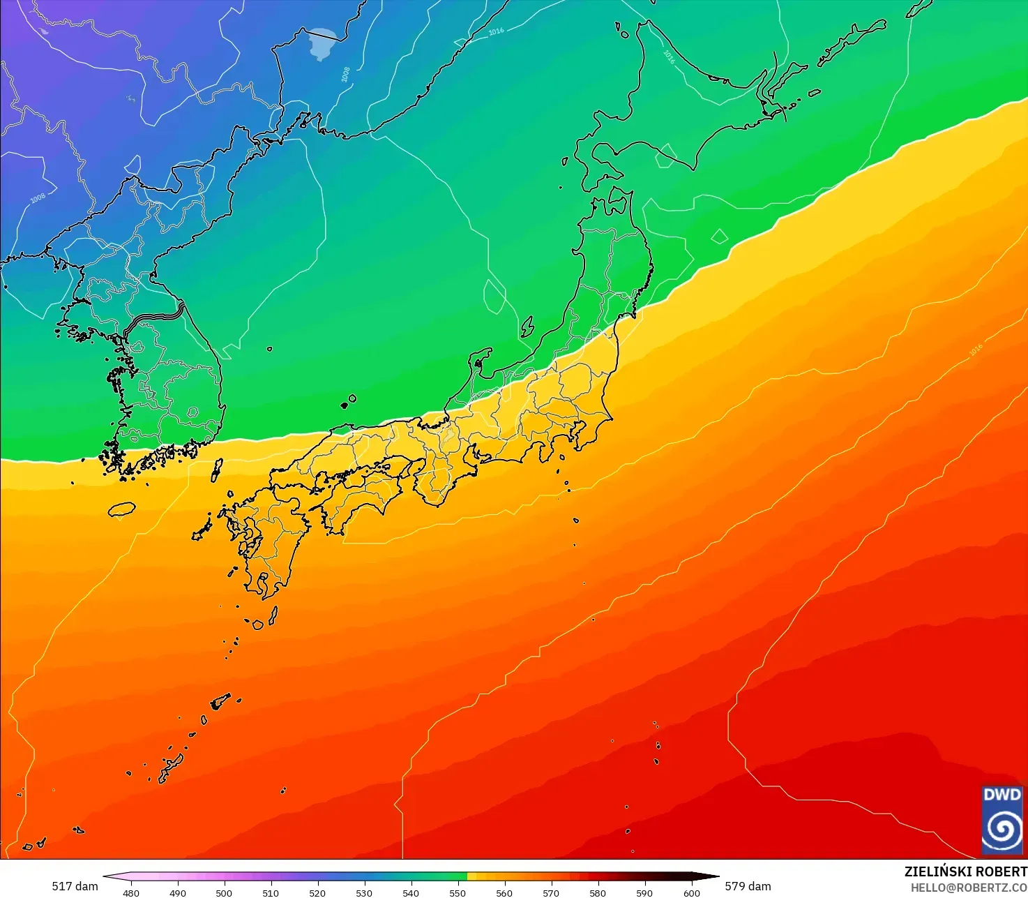 ICON modelo - Japón, Altura geopotencial a 500 hPa